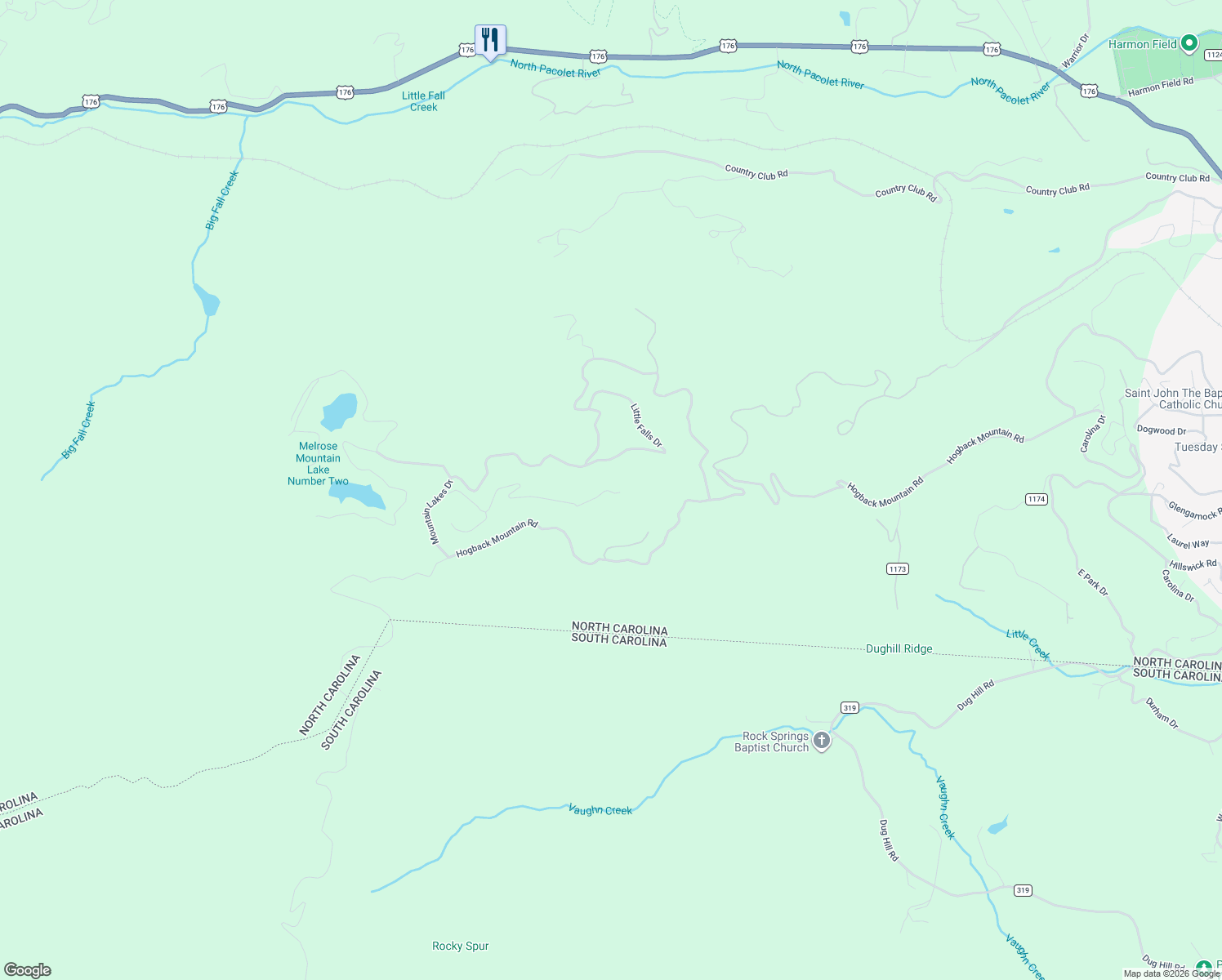 map of restaurants, bars, coffee shops, grocery stores, and more near 771 Summit Road in Tryon