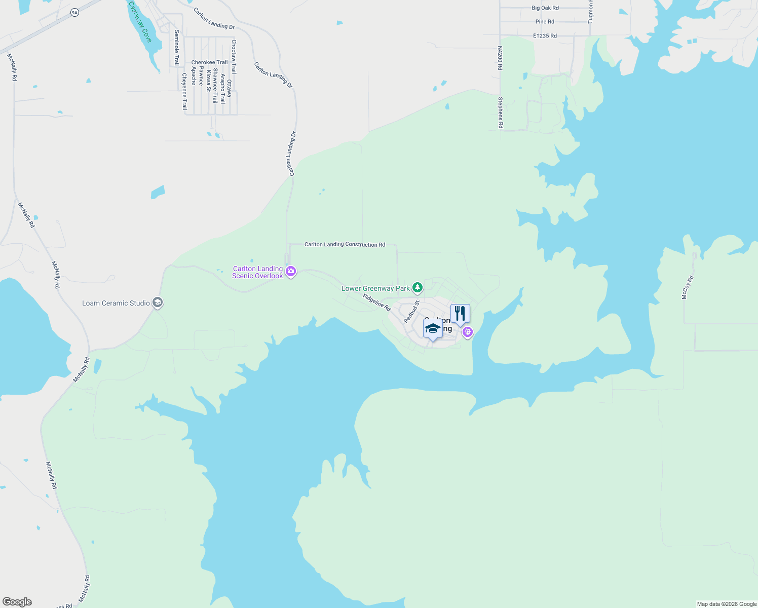 map of restaurants, bars, coffee shops, grocery stores, and more near 90 Lower Greenway in Eufaula