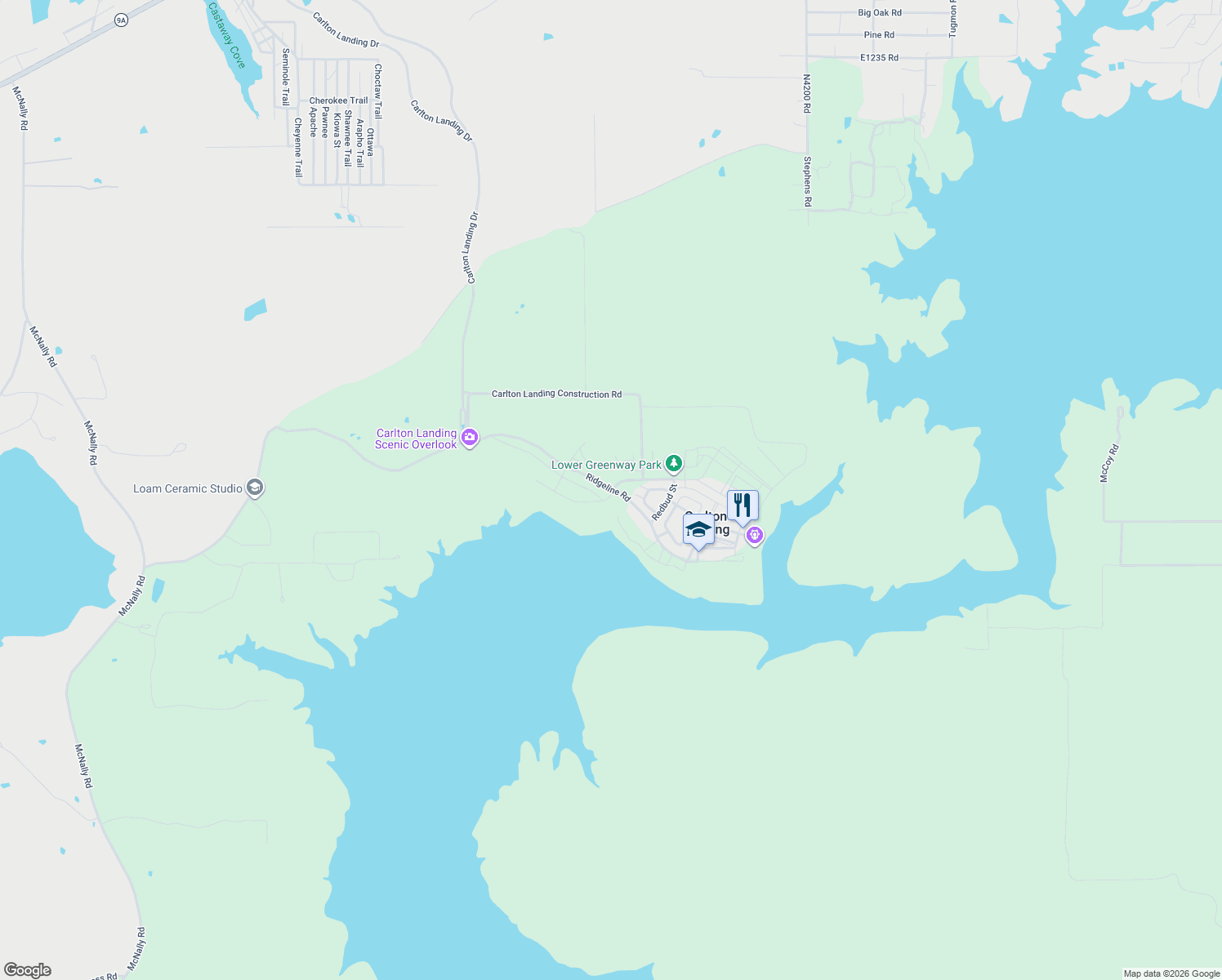 map of restaurants, bars, coffee shops, grocery stores, and more near 90 Lower Greenway in Eufaula