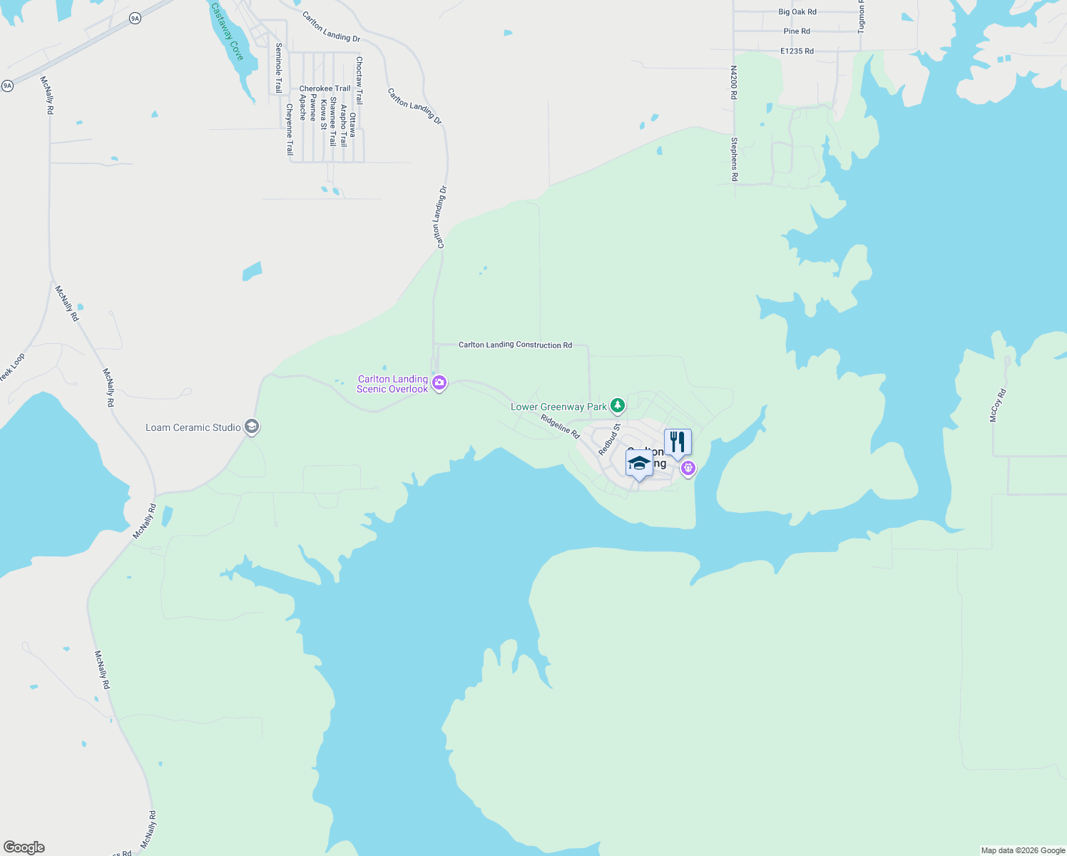 map of restaurants, bars, coffee shops, grocery stores, and more near Carlton Landing Drive in Canadian