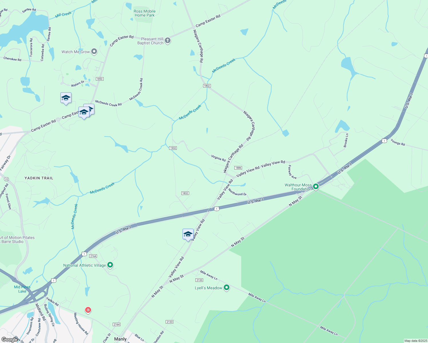 map of restaurants, bars, coffee shops, grocery stores, and more near 149 North Connecticut Avenue in Southern Pines