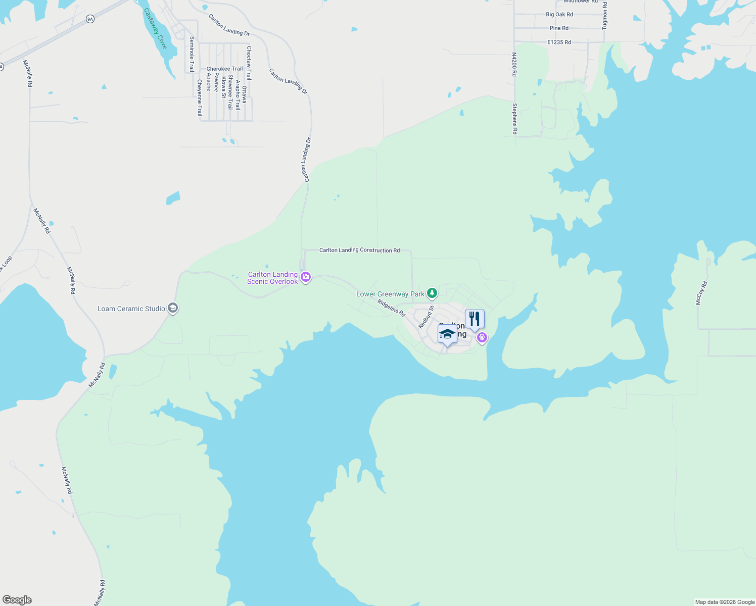 map of restaurants, bars, coffee shops, grocery stores, and more near Carlton Landing Drive in Canadian