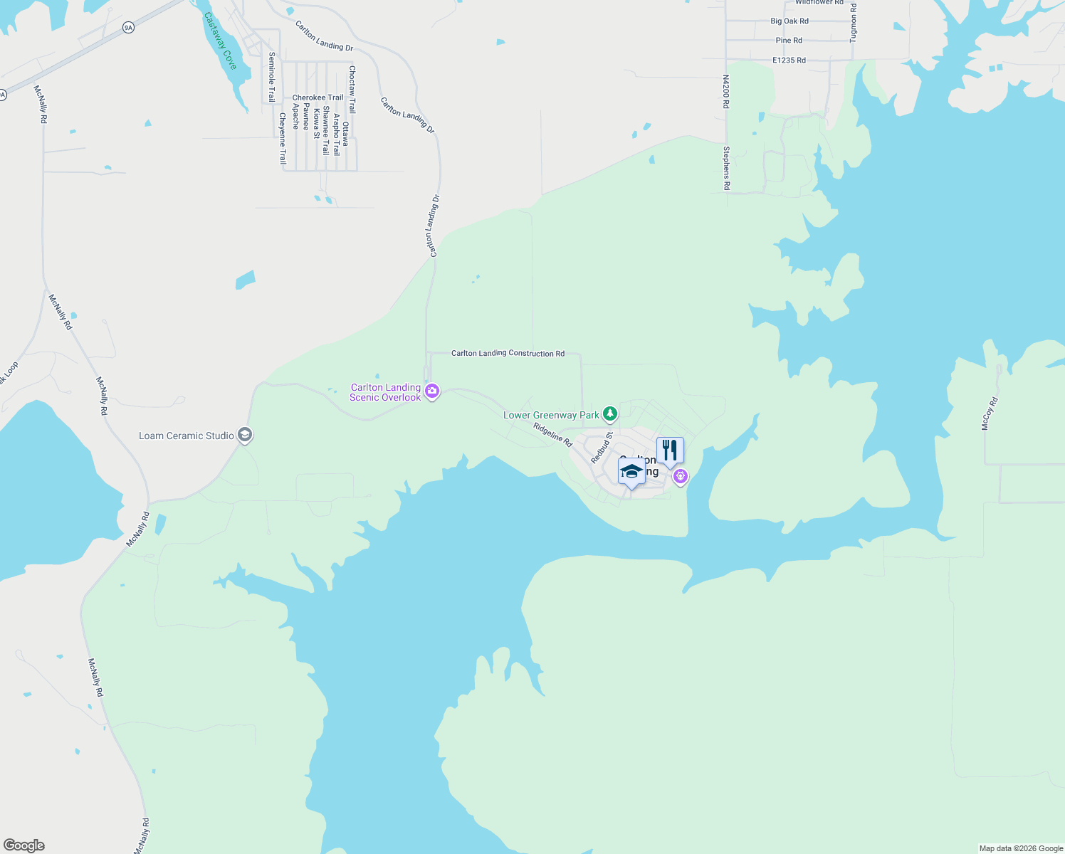 map of restaurants, bars, coffee shops, grocery stores, and more near Carlton Landing Drive in Canadian