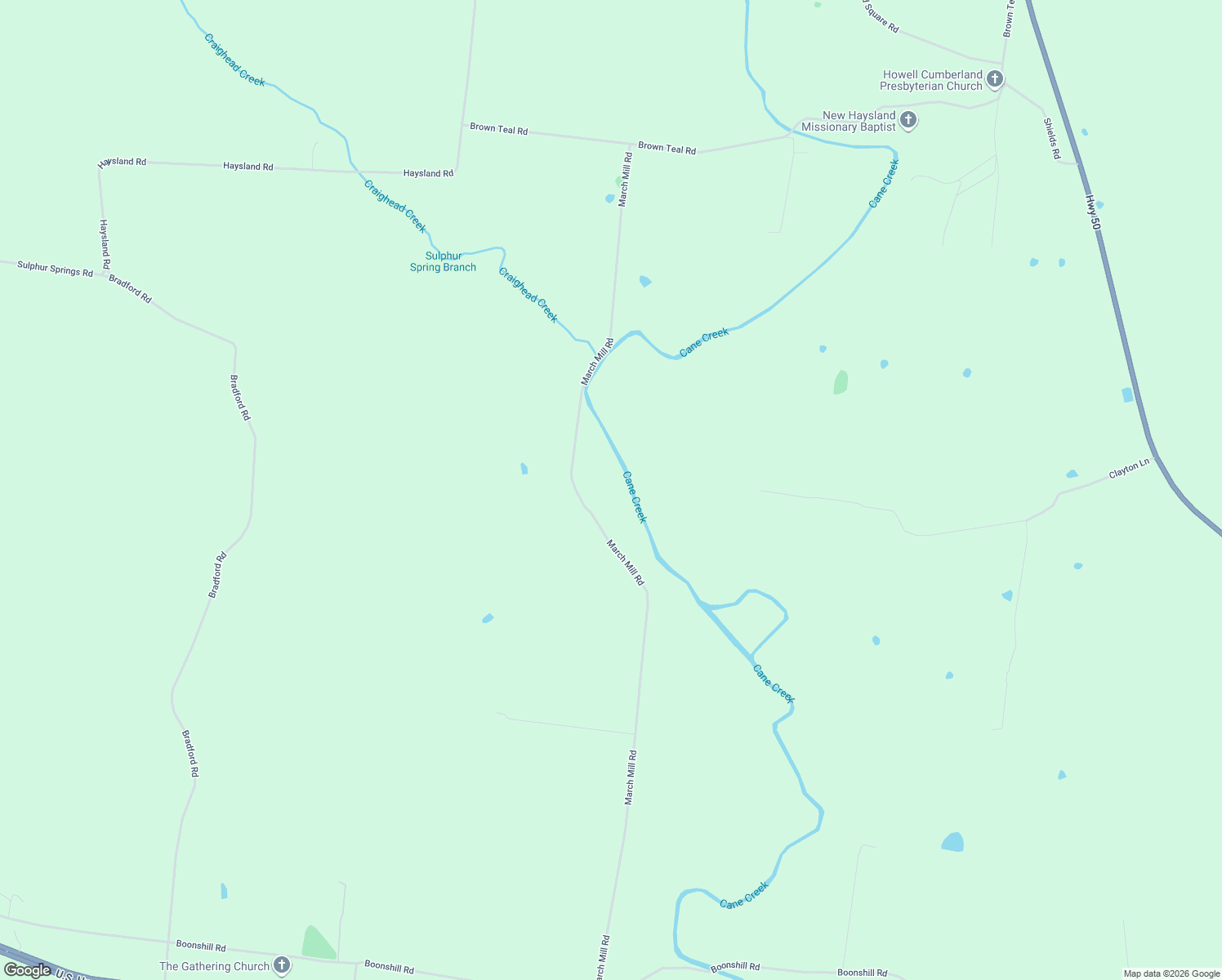 map of restaurants, bars, coffee shops, grocery stores, and more near 93 March Mill Road in Fayetteville