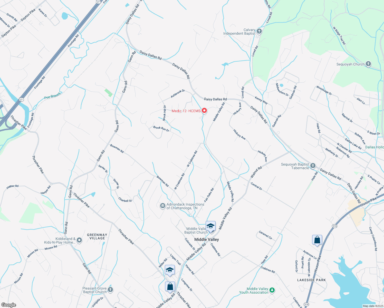 map of restaurants, bars, coffee shops, grocery stores, and more near 8521 West Crabtree Road in Soddy-Daisy