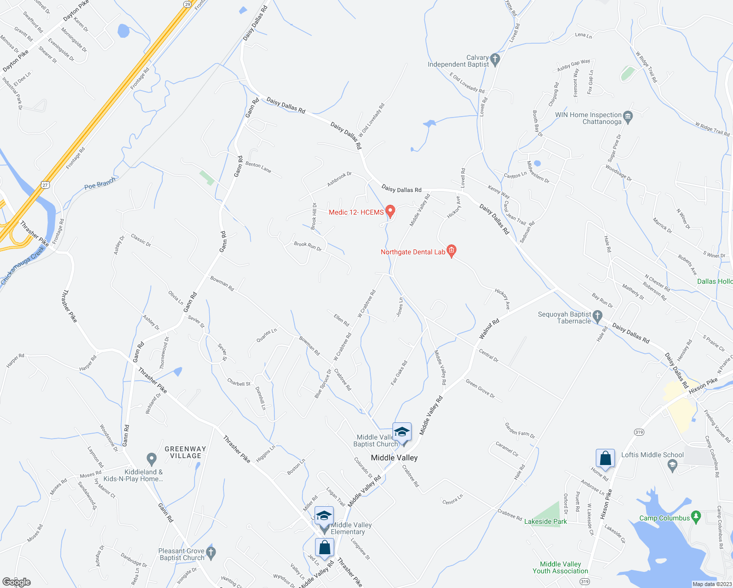 map of restaurants, bars, coffee shops, grocery stores, and more near 8521 West Crabtree Road in Soddy-Daisy