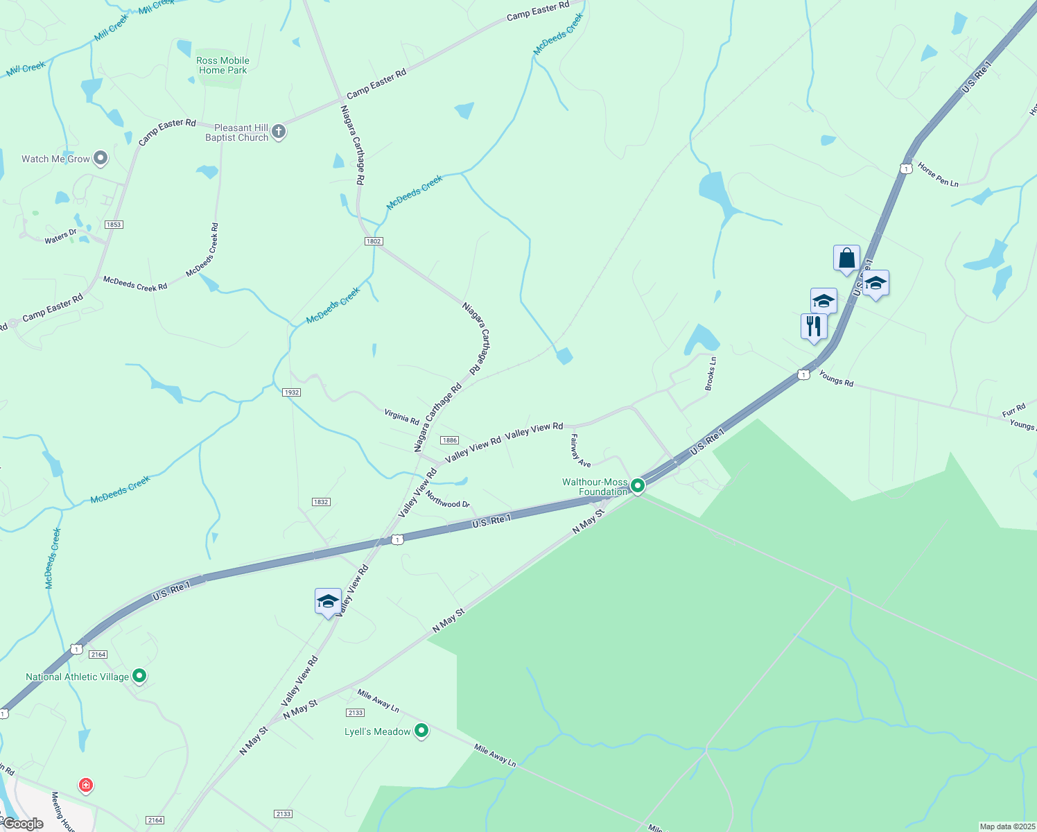 map of restaurants, bars, coffee shops, grocery stores, and more near 130 McLendon Court in Southern Pines