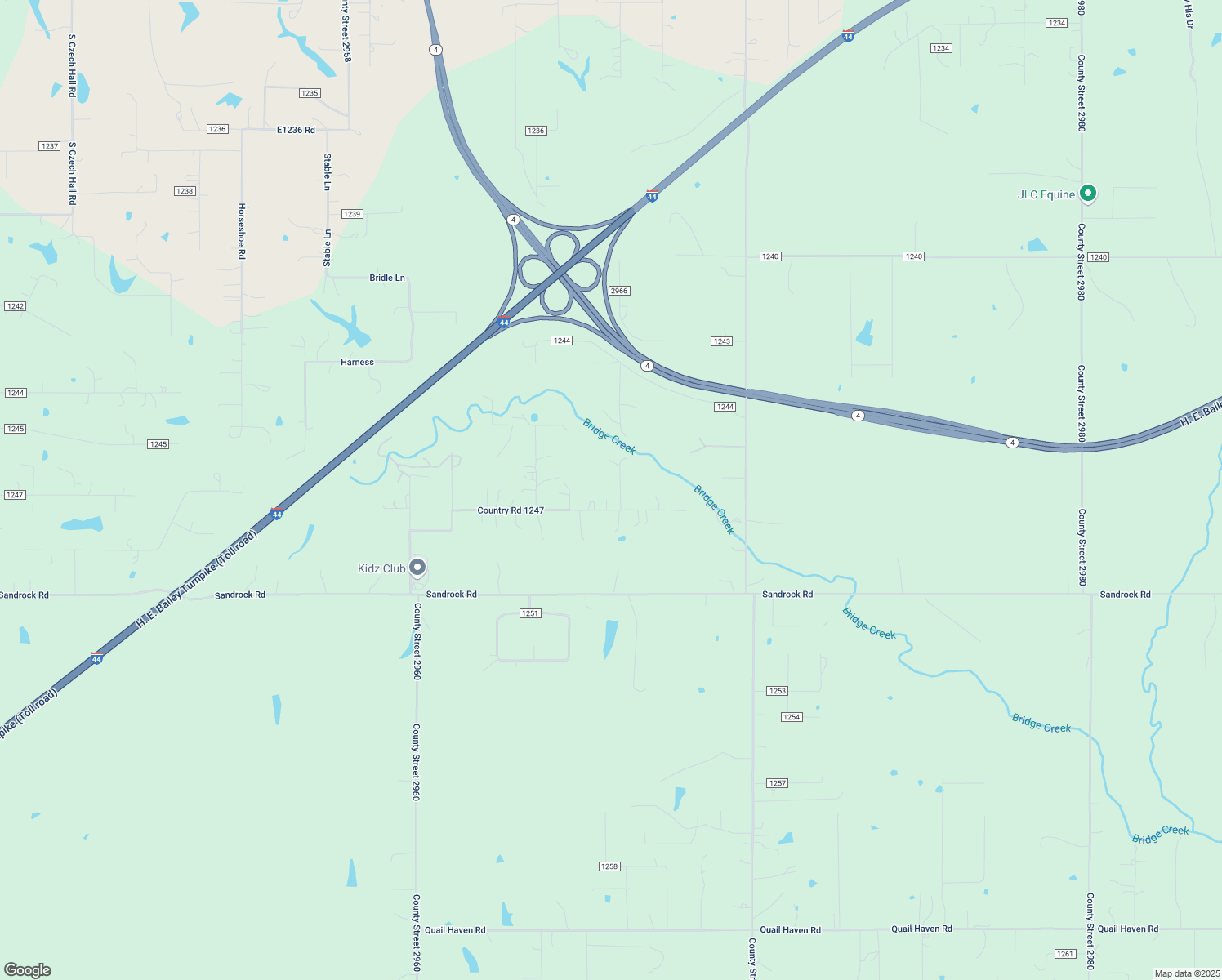 map of restaurants, bars, coffee shops, grocery stores, and more near 2258 County Road 1247 in Blanchard