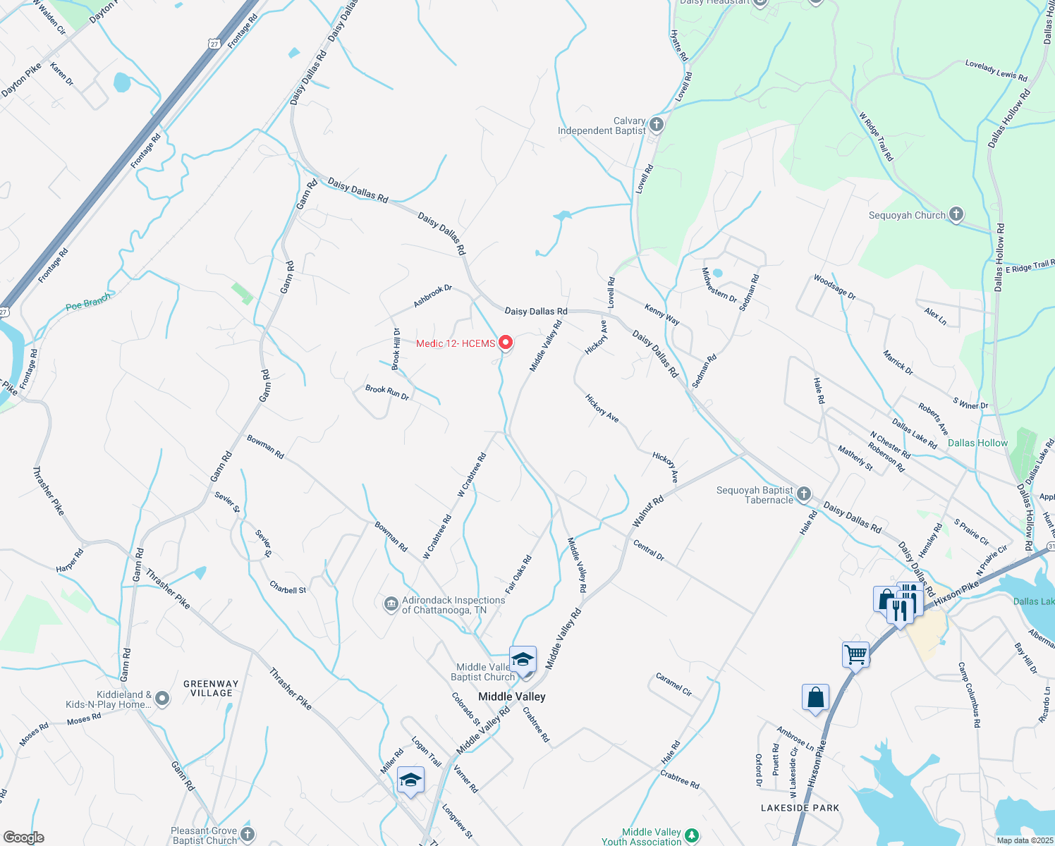 map of restaurants, bars, coffee shops, grocery stores, and more near 8404 Middle Valley Road in Middle Valley