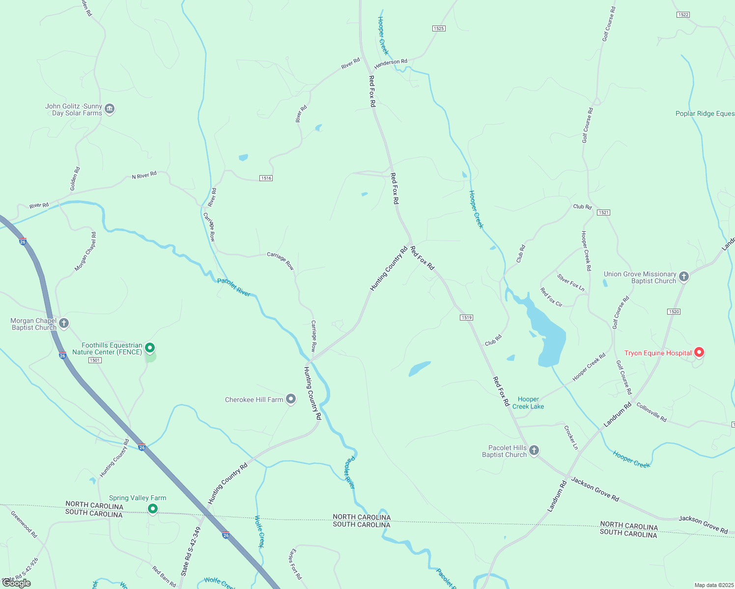 map of restaurants, bars, coffee shops, grocery stores, and more near 5975 Hunting Country Road in Tryon