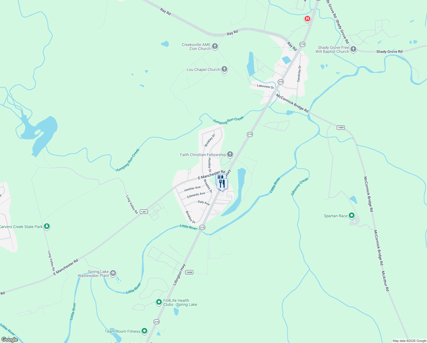 map of restaurants, bars, coffee shops, grocery stores, and more near 1417 East Manchester Road in Spring Lake