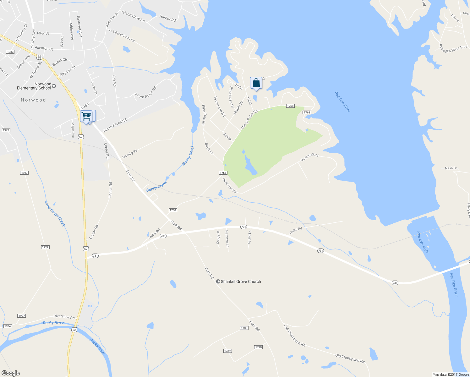 map of restaurants, bars, coffee shops, grocery stores, and more near 49272 Quail Trail Road in Norwood