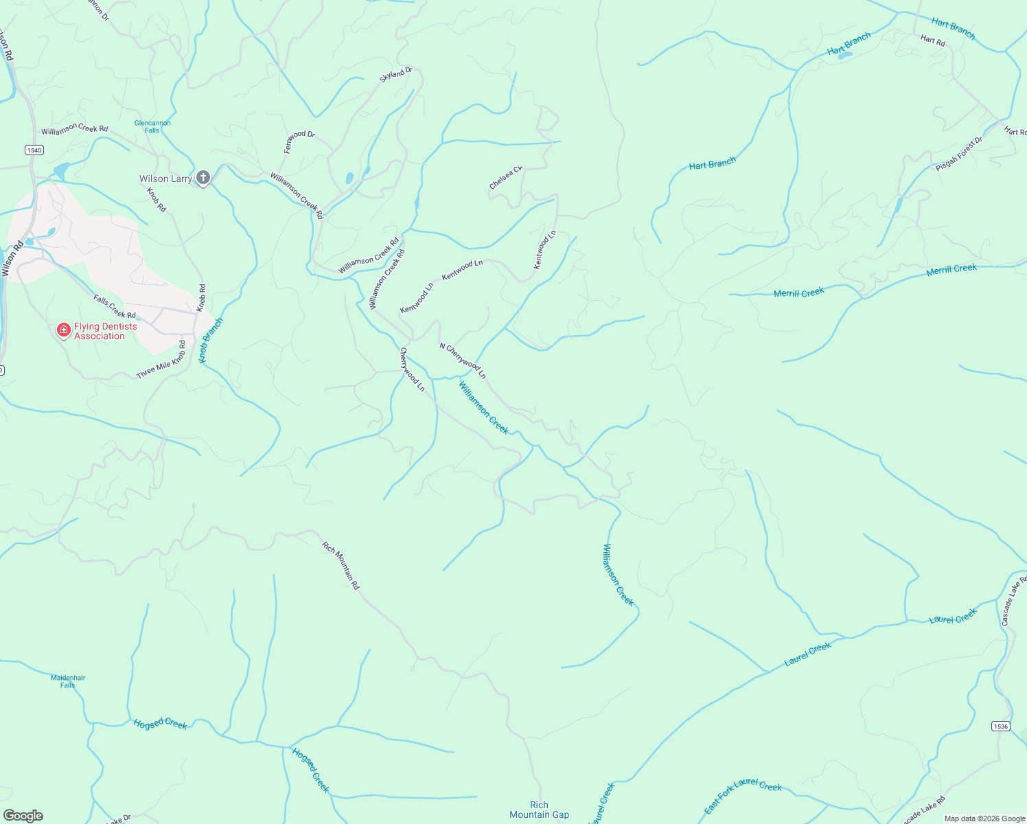 map of restaurants, bars, coffee shops, grocery stores, and more near North Cherrywood Lane in Transylvania County
