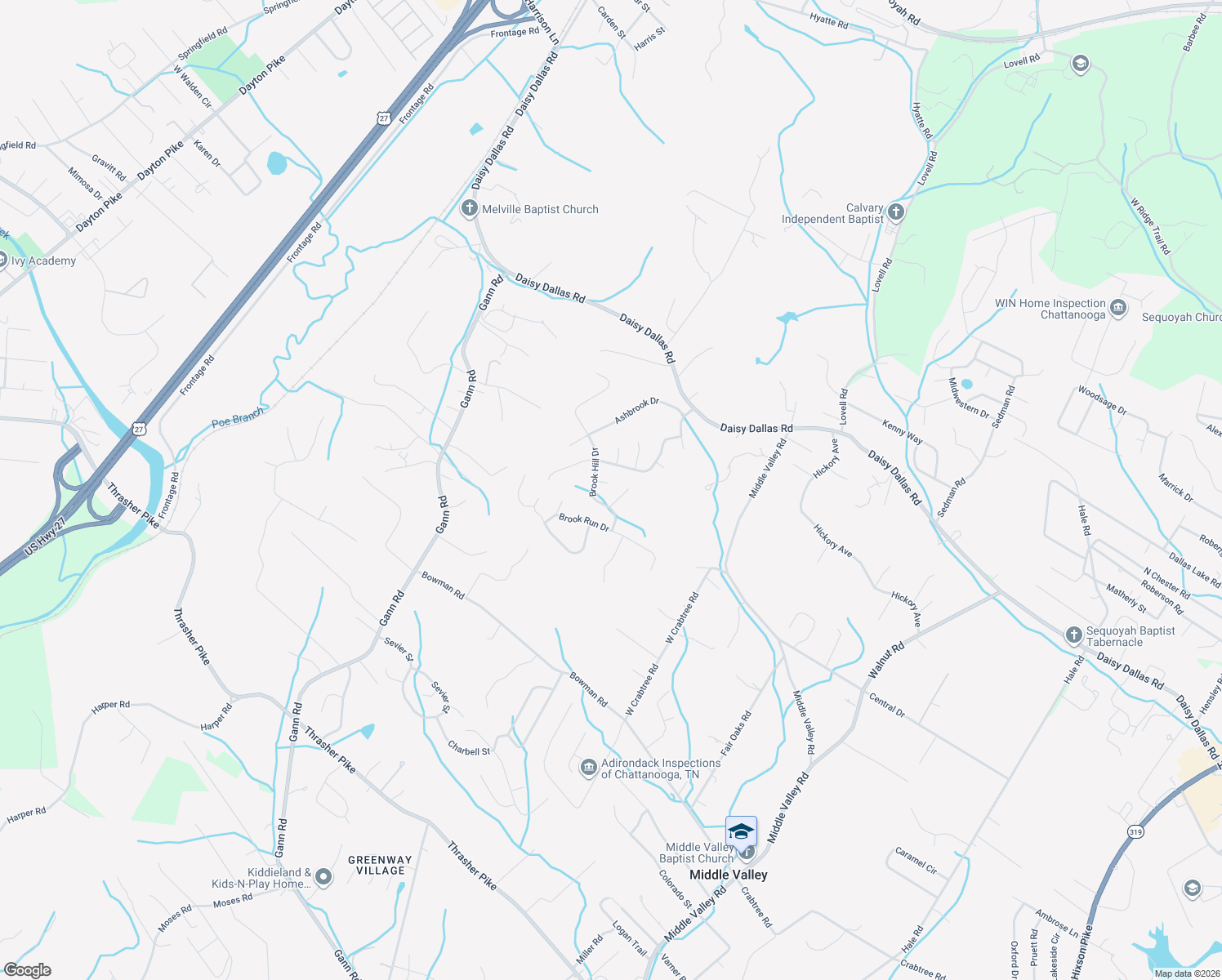 map of restaurants, bars, coffee shops, grocery stores, and more near 808 Brookcrest Lane in Soddy-Daisy