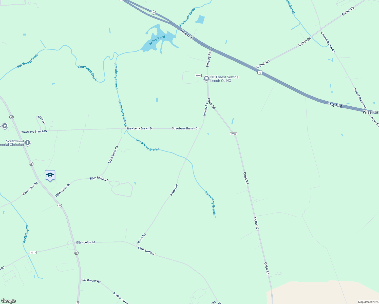 map of restaurants, bars, coffee shops, grocery stores, and more near Whaley Rd in Kinston