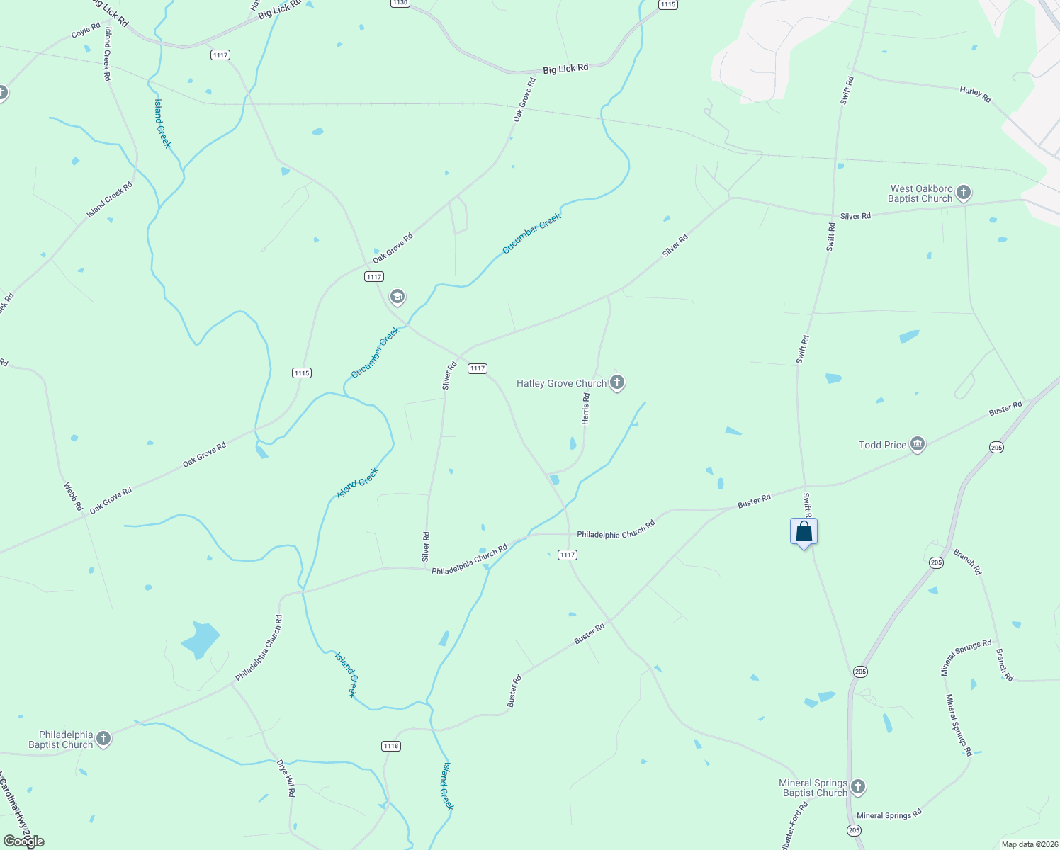 map of restaurants, bars, coffee shops, grocery stores, and more near 8526 Griffin Green Boulevard in Oakboro