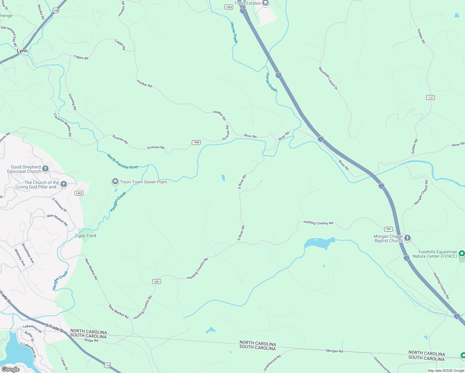 map of restaurants, bars, coffee shops, grocery stores, and more near 158-166 South River Road in Tryon