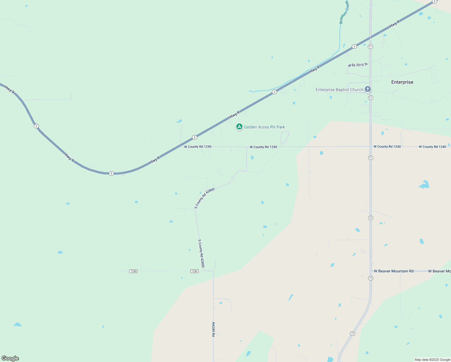 map of restaurants, bars, coffee shops, grocery stores, and more near 30127 South County Road 4280 D in Quinton