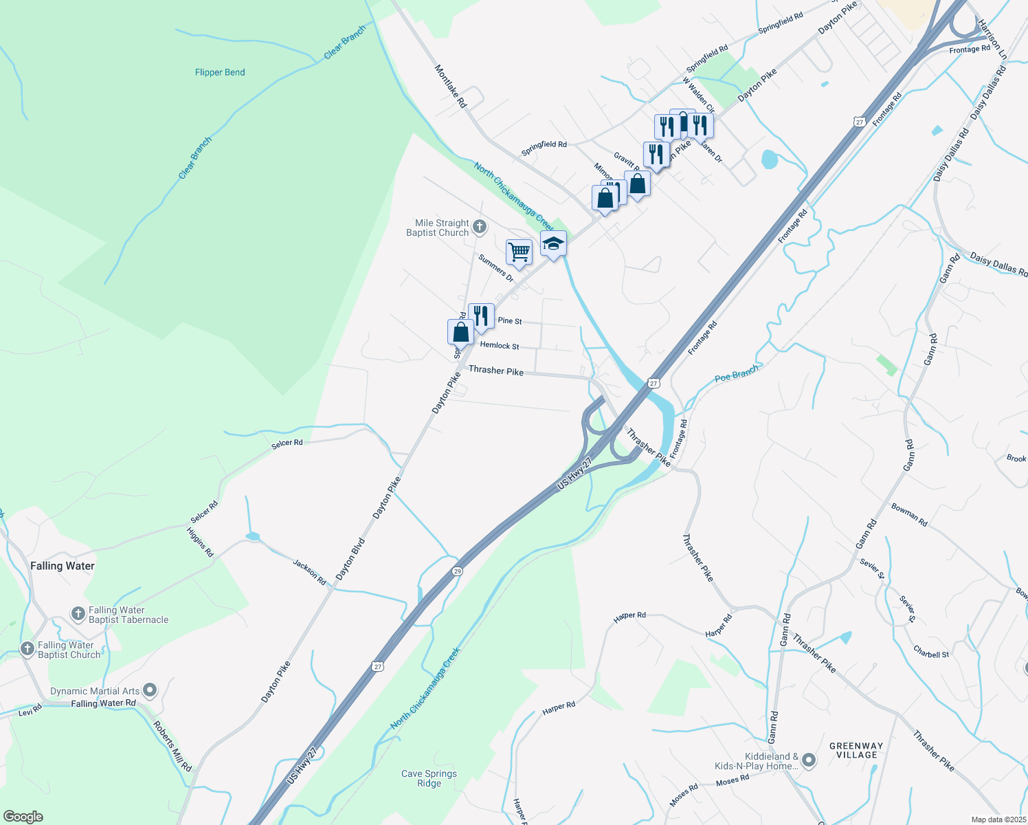map of restaurants, bars, coffee shops, grocery stores, and more near 1034 Holland Johnson Road in Soddy-Daisy