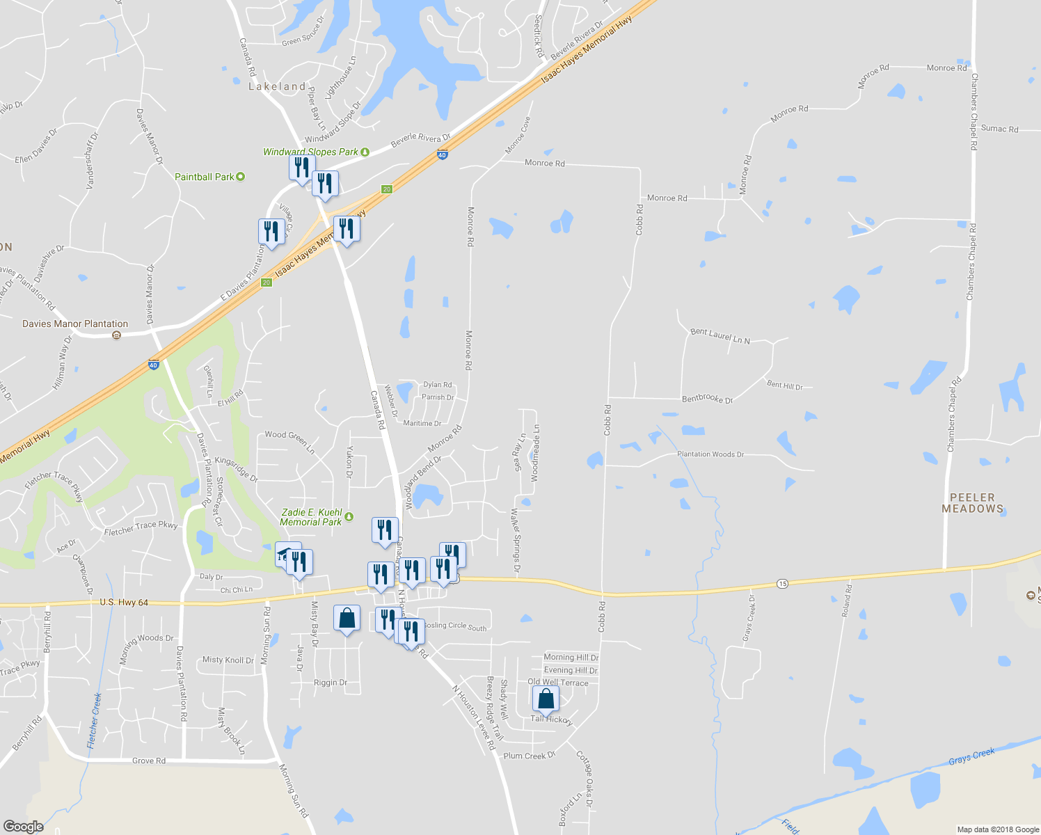 map of restaurants, bars, coffee shops, grocery stores, and more near 3231 Sea Ray Lane in Lakeland