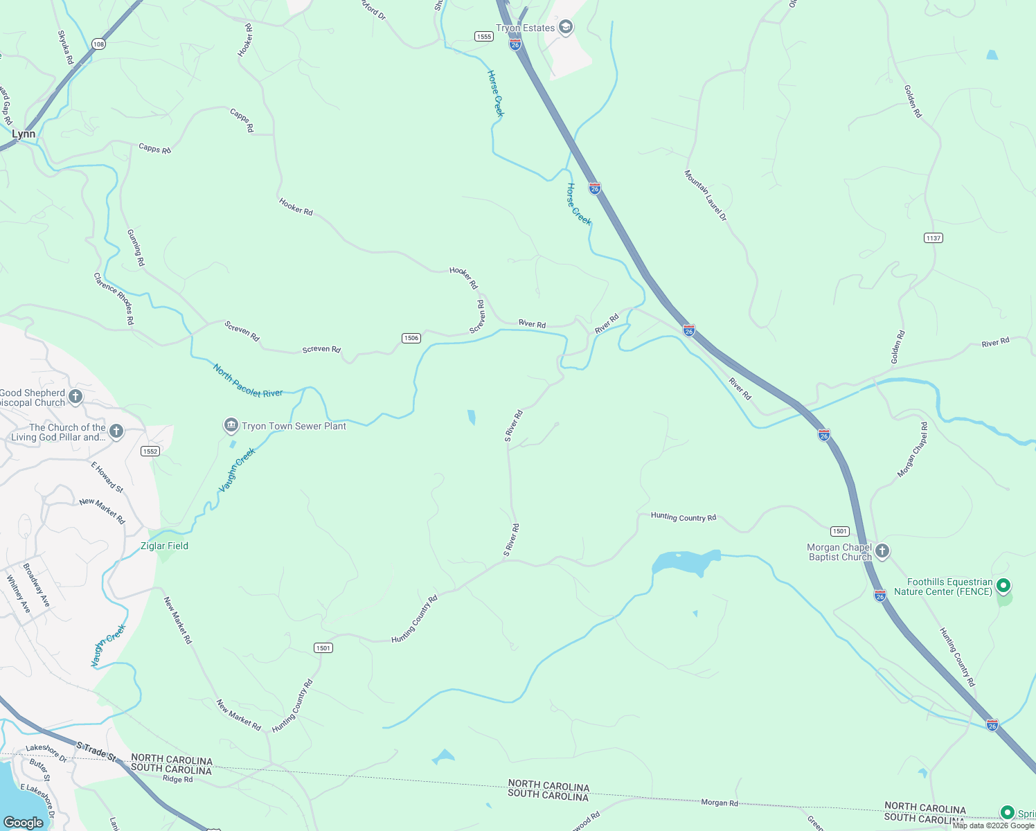 map of restaurants, bars, coffee shops, grocery stores, and more near 166 South River Road in Tryon