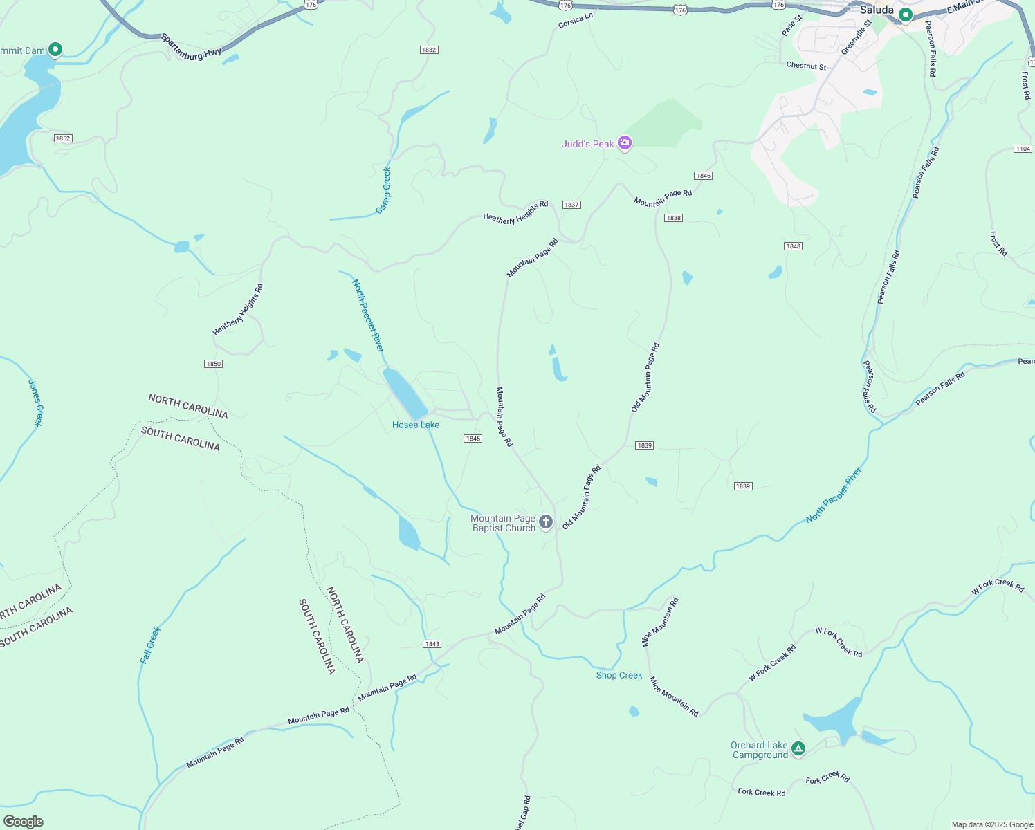 map of restaurants, bars, coffee shops, grocery stores, and more near 1567 Mountain Page Road in Saluda