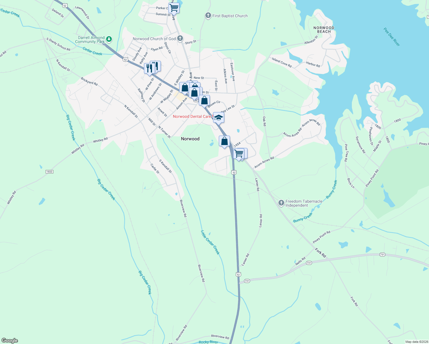 map of restaurants, bars, coffee shops, grocery stores, and more near 532 Elm Street in Norwood