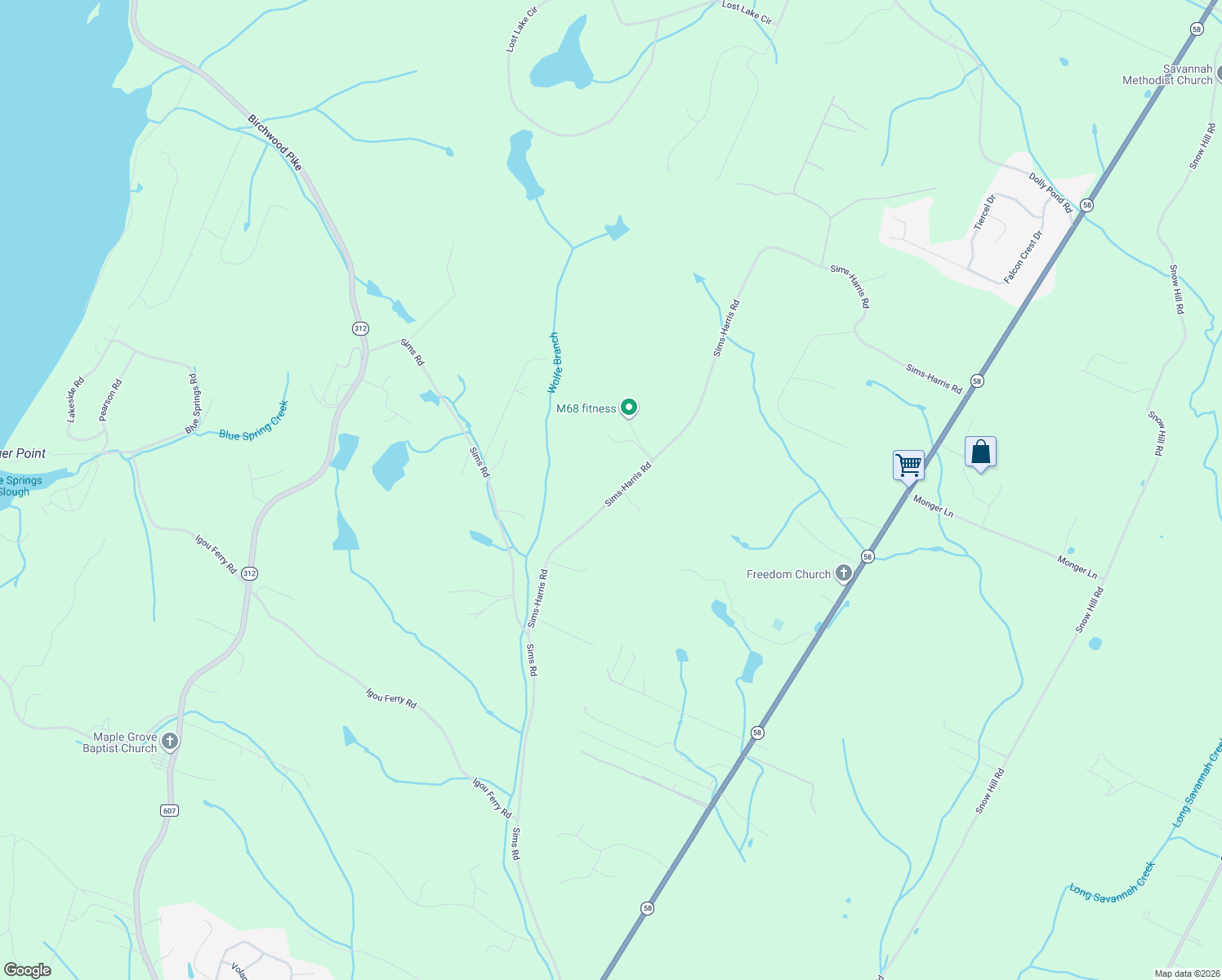 map of restaurants, bars, coffee shops, grocery stores, and more near 9909 Sims-Harris Road in Ooltewah