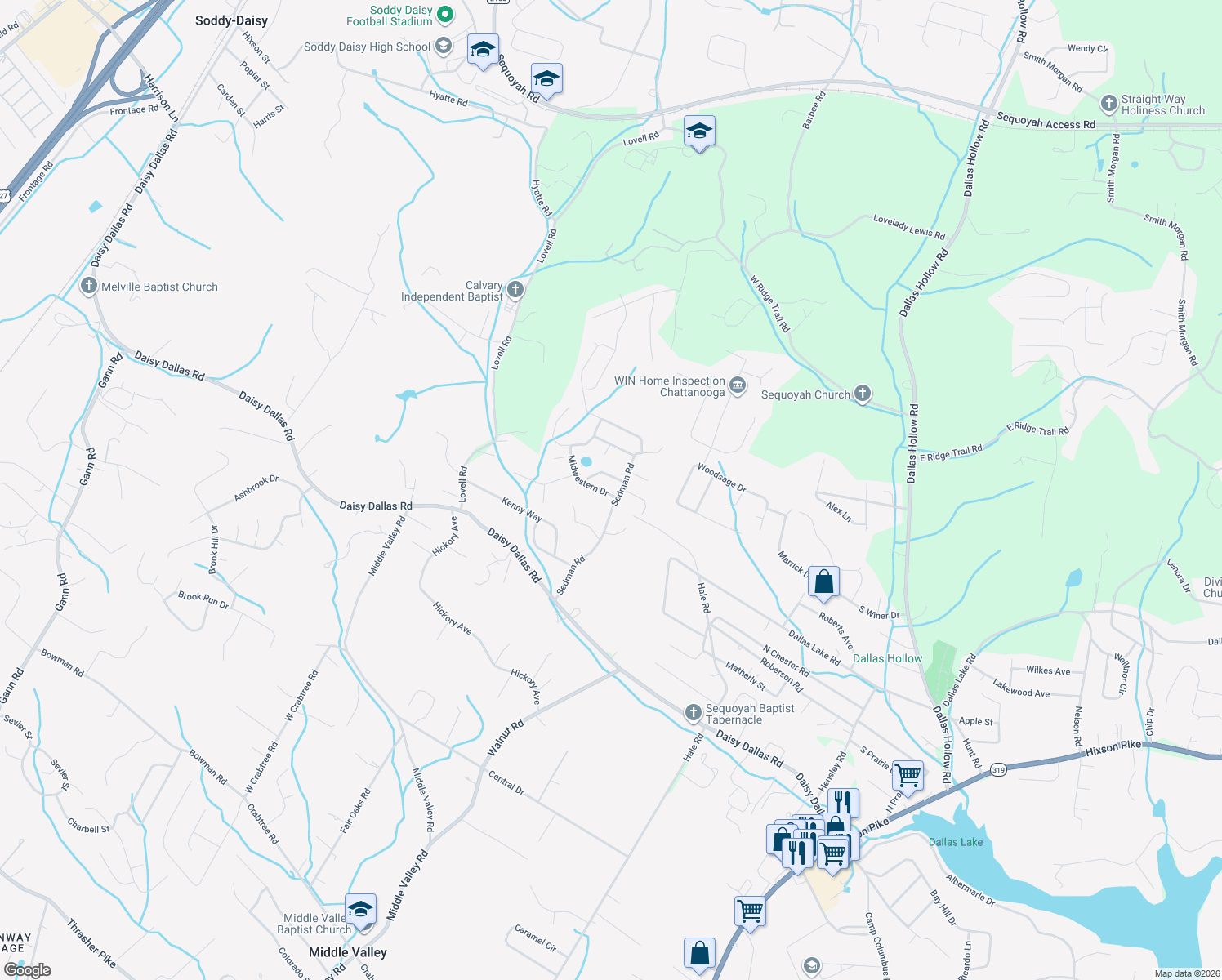 map of restaurants, bars, coffee shops, grocery stores, and more near 8582 Midwestern Drive in Hamilton County