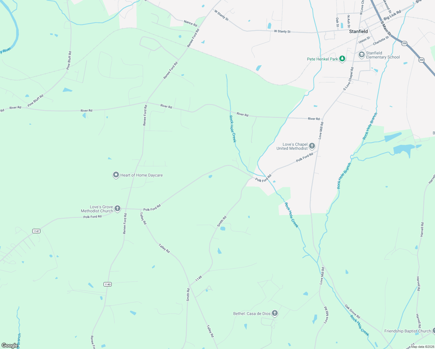 map of restaurants, bars, coffee shops, grocery stores, and more near 4734 Polk Ford Road in Stanfield