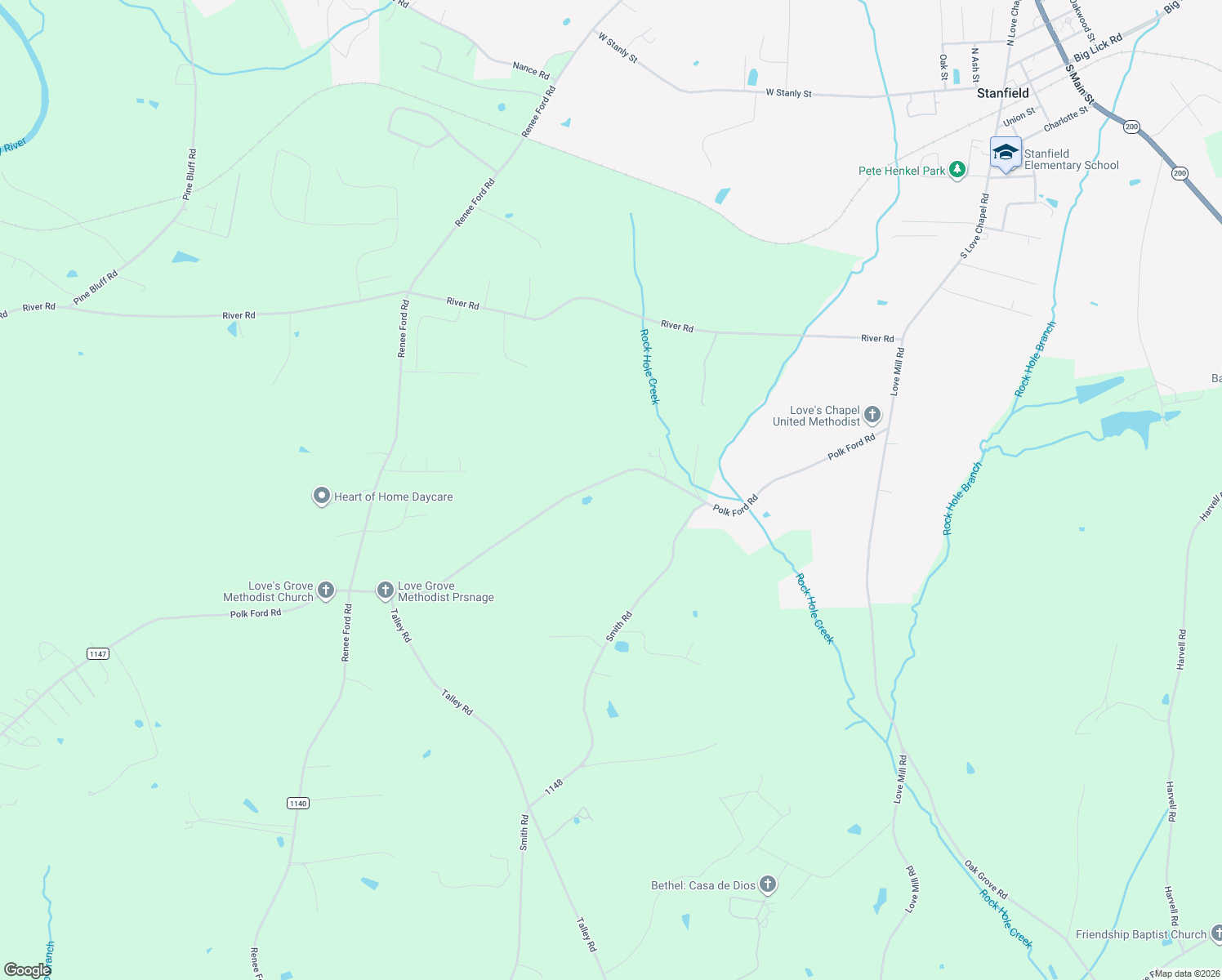 map of restaurants, bars, coffee shops, grocery stores, and more near 4734 Polk Ford Road in Stanfield