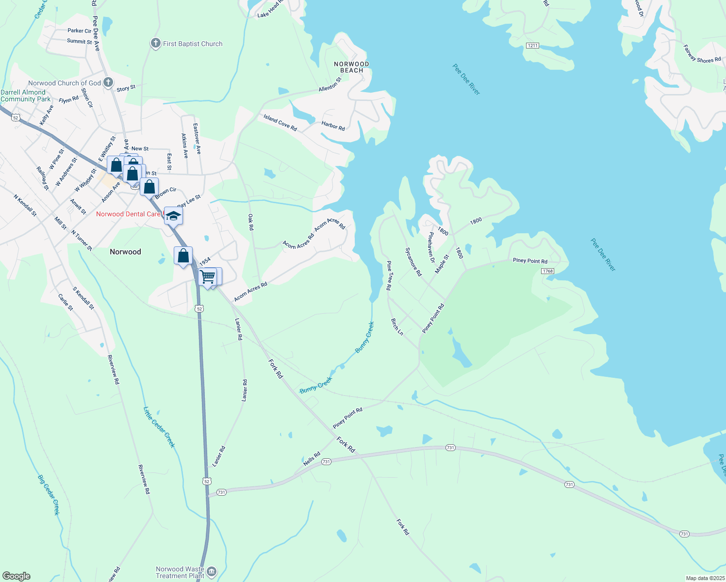 map of restaurants, bars, coffee shops, grocery stores, and more near 9851 Lisenby Road in Norwood