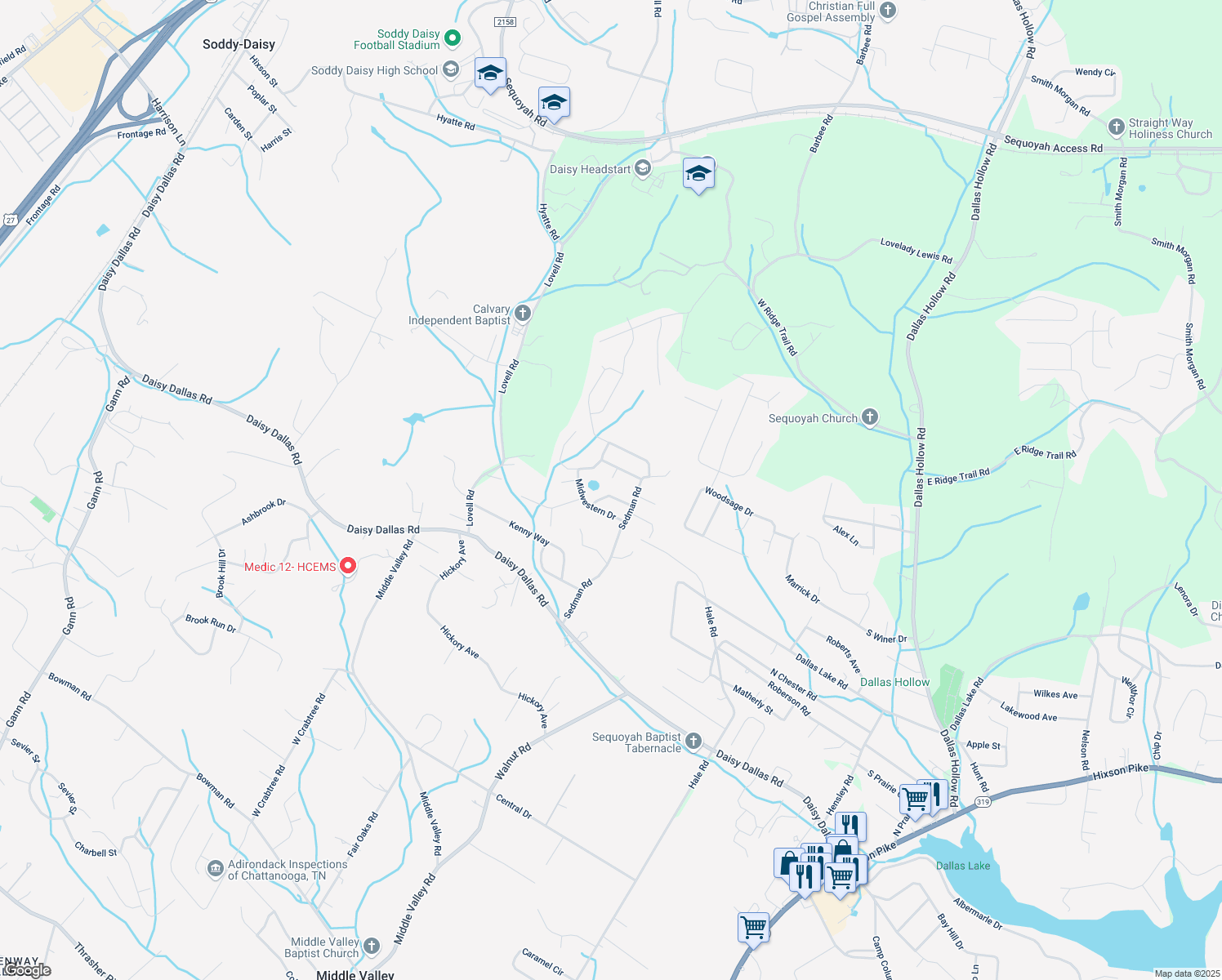 map of restaurants, bars, coffee shops, grocery stores, and more near 8542 Demars Lane in Hamilton County