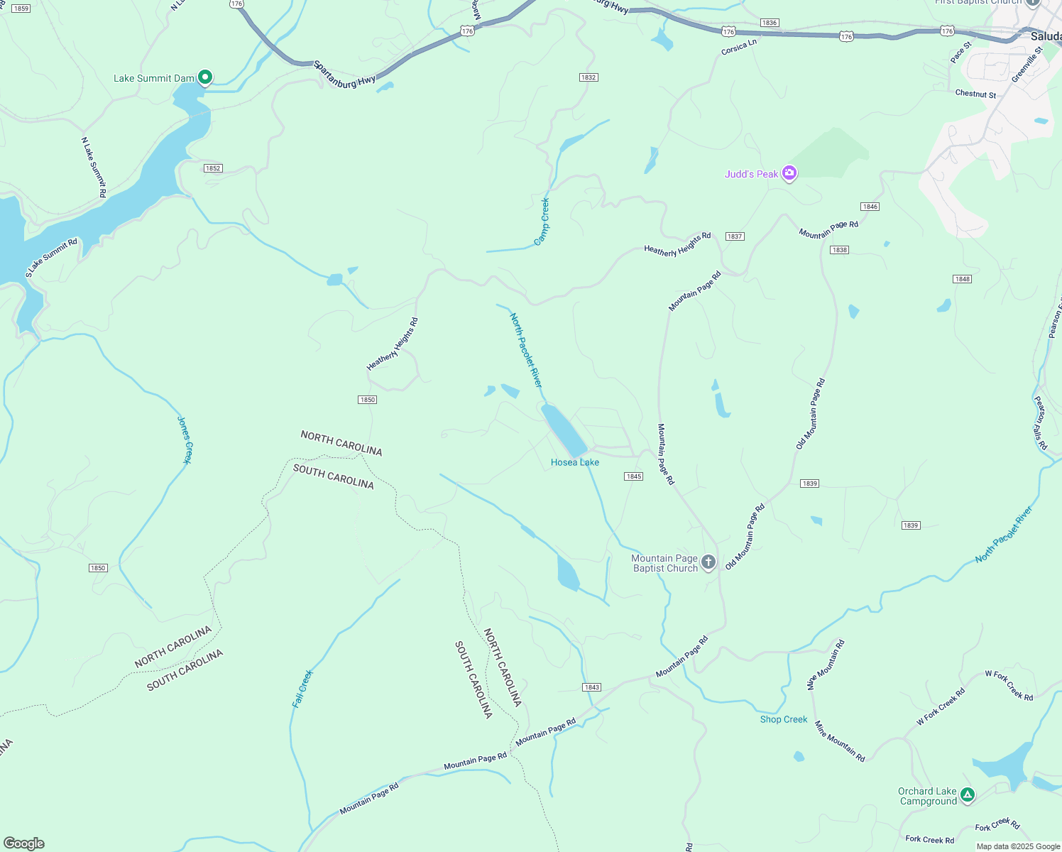 map of restaurants, bars, coffee shops, grocery stores, and more near 55 South Crescent Drive in Saluda