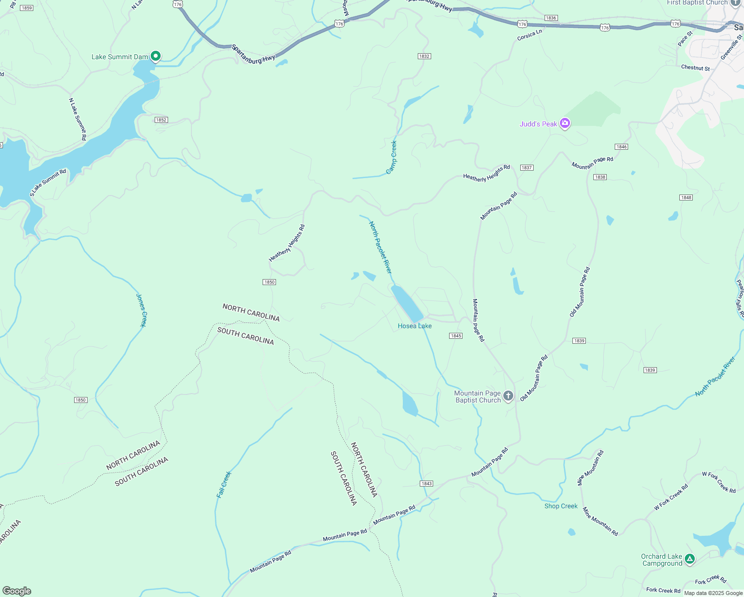 map of restaurants, bars, coffee shops, grocery stores, and more near 55 South Crescent Drive in Saluda