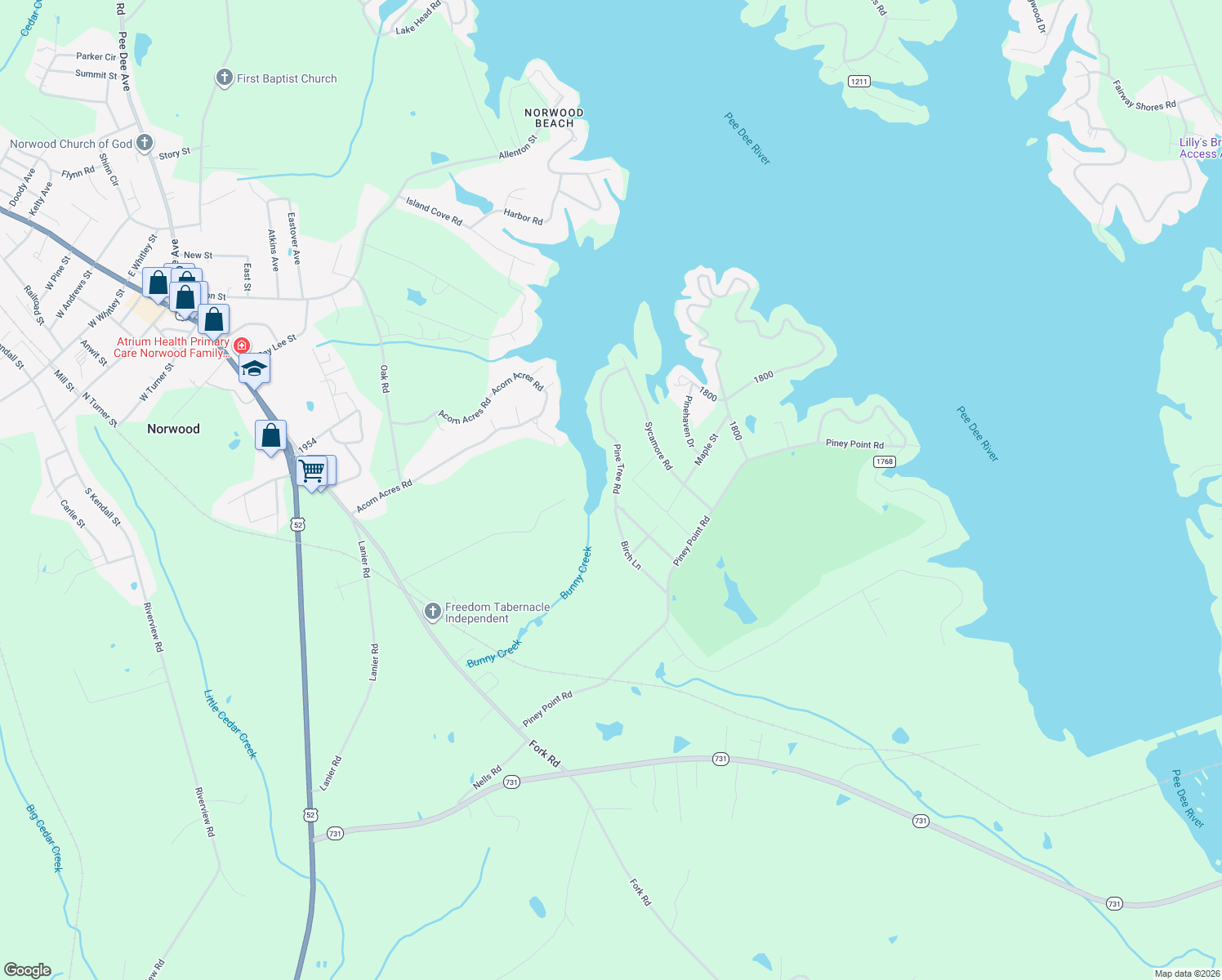 map of restaurants, bars, coffee shops, grocery stores, and more near 9723 Pine Tree Road in Norwood