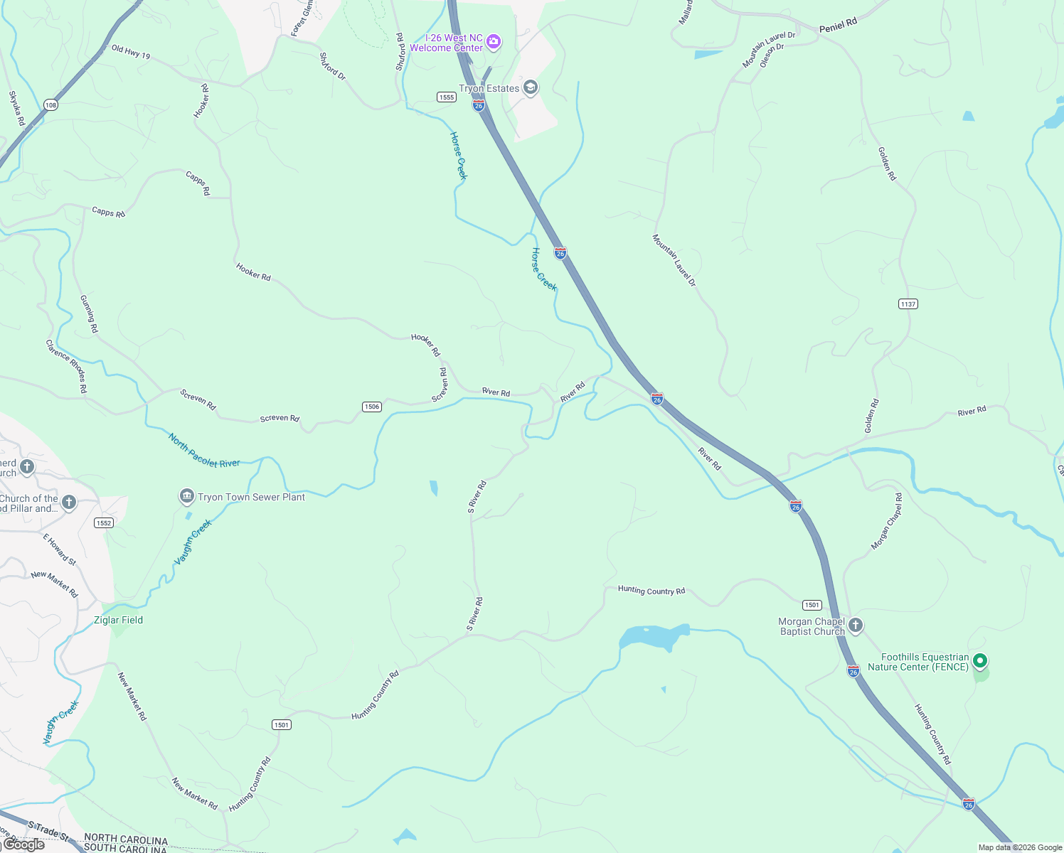 map of restaurants, bars, coffee shops, grocery stores, and more near 886 South River Road in Tryon