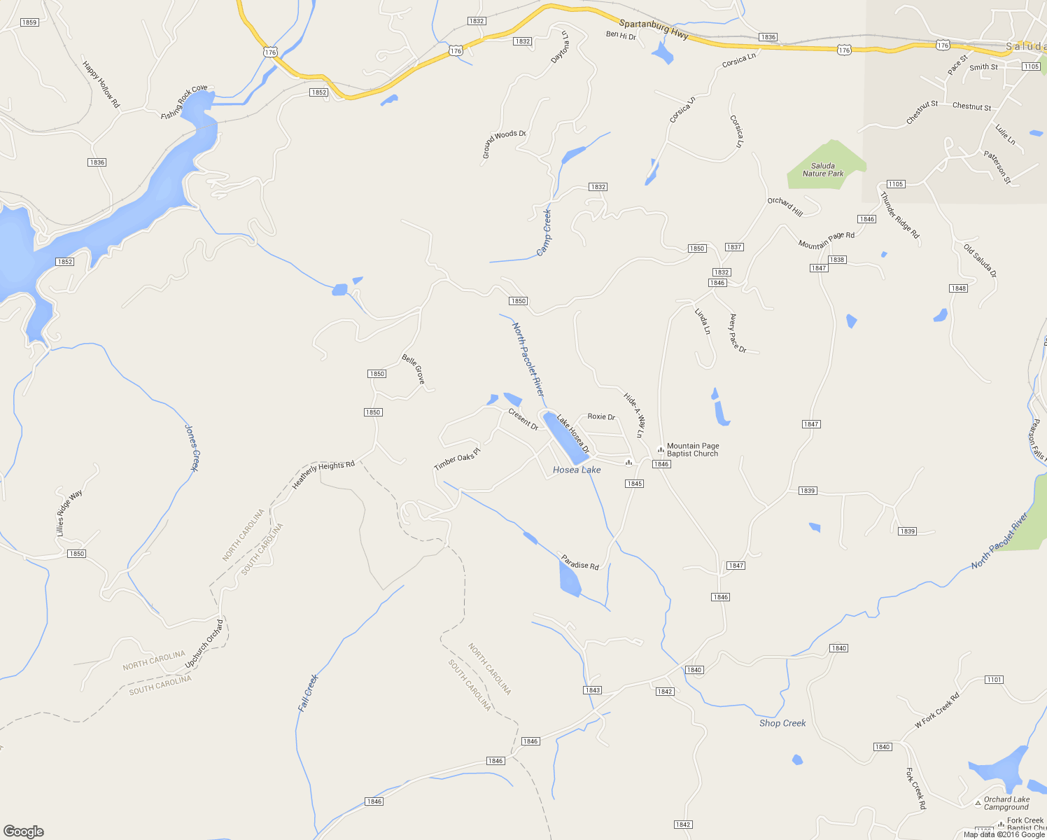 map of restaurants, bars, coffee shops, grocery stores, and more near Cresent Drive in Saluda