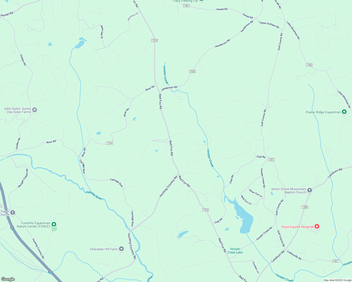 map of restaurants, bars, coffee shops, grocery stores, and more near 1645 Red Fox Road in Tryon