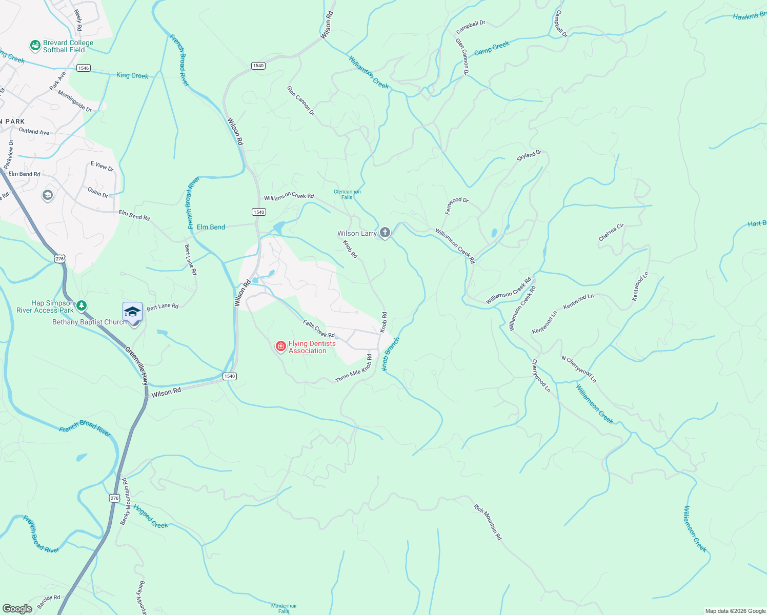 map of restaurants, bars, coffee shops, grocery stores, and more near 526 Knob Road in Pisgah Forest