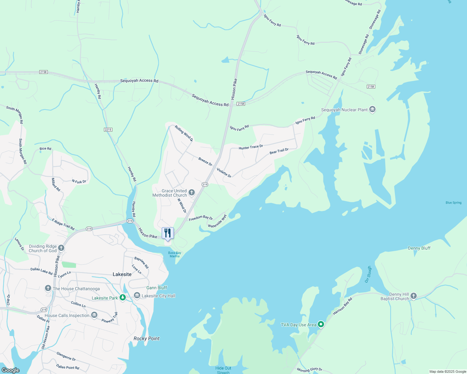 map of restaurants, bars, coffee shops, grocery stores, and more near 9686 Cool Way in Soddy-Daisy