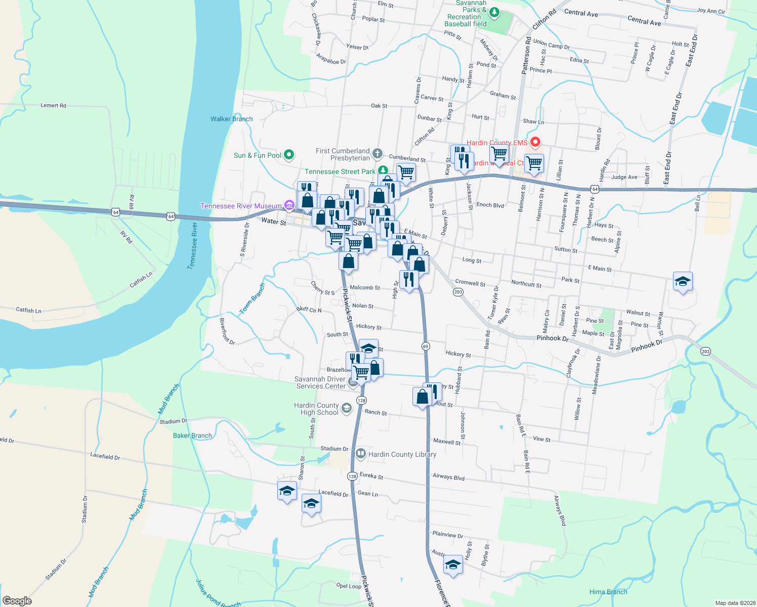 map of restaurants, bars, coffee shops, grocery stores, and more near 145 Nolan Street in Savannah