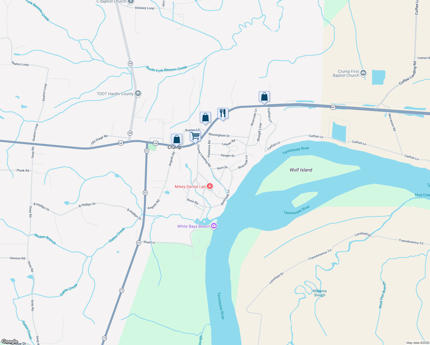 map of restaurants, bars, coffee shops, grocery stores, and more near 50 Horton Ln in Crump