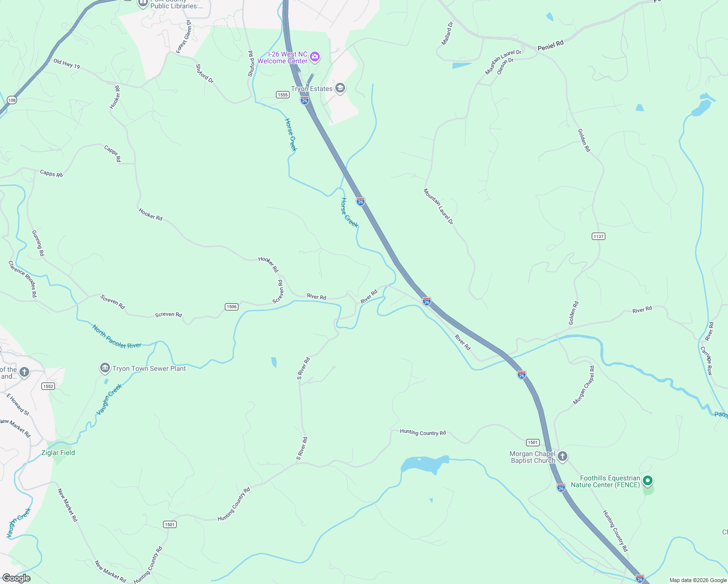 map of restaurants, bars, coffee shops, grocery stores, and more near 335 Rondo Ridge Road in Tryon