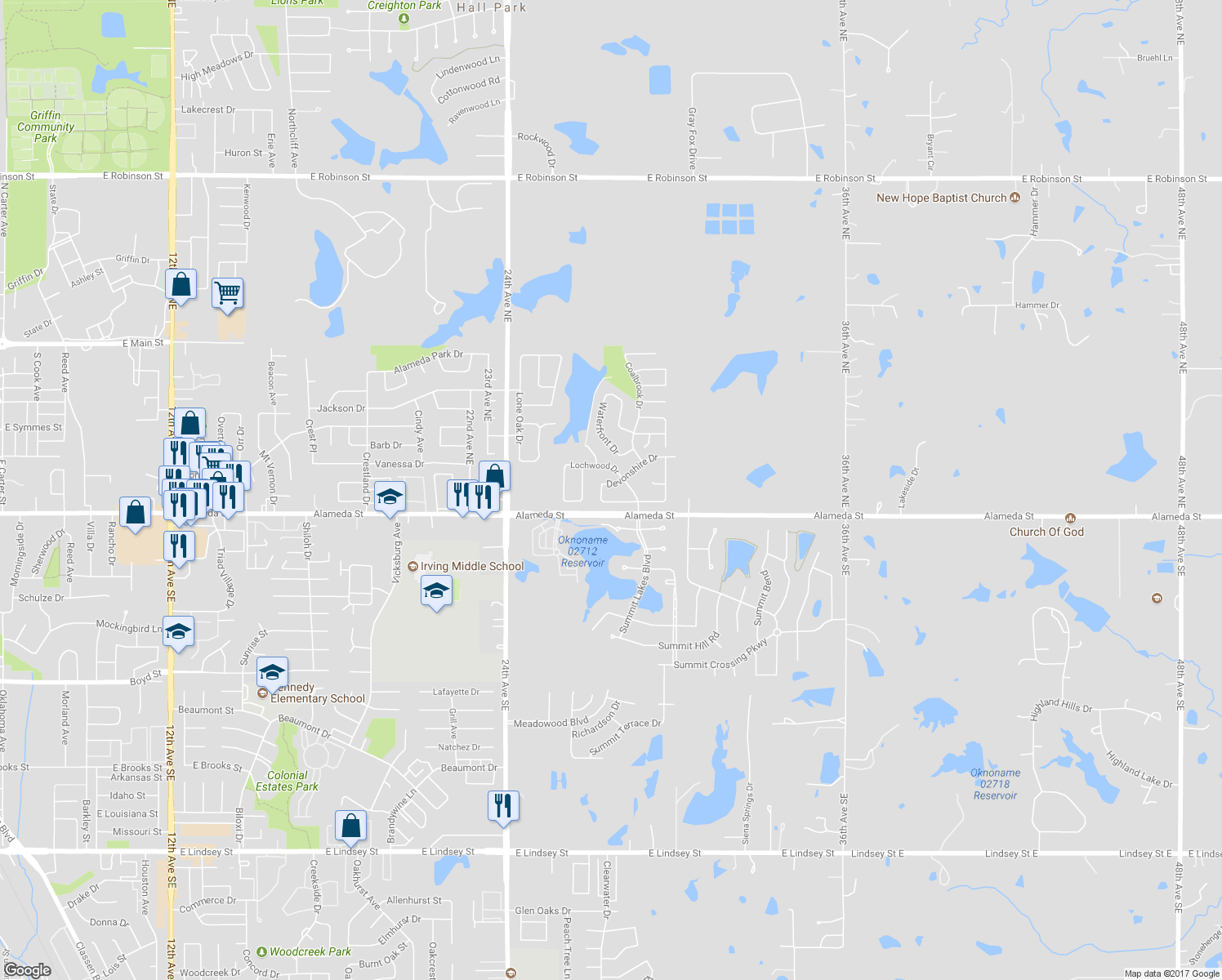 map of restaurants, bars, coffee shops, grocery stores, and more near 2806 Devonshire Drive in Norman