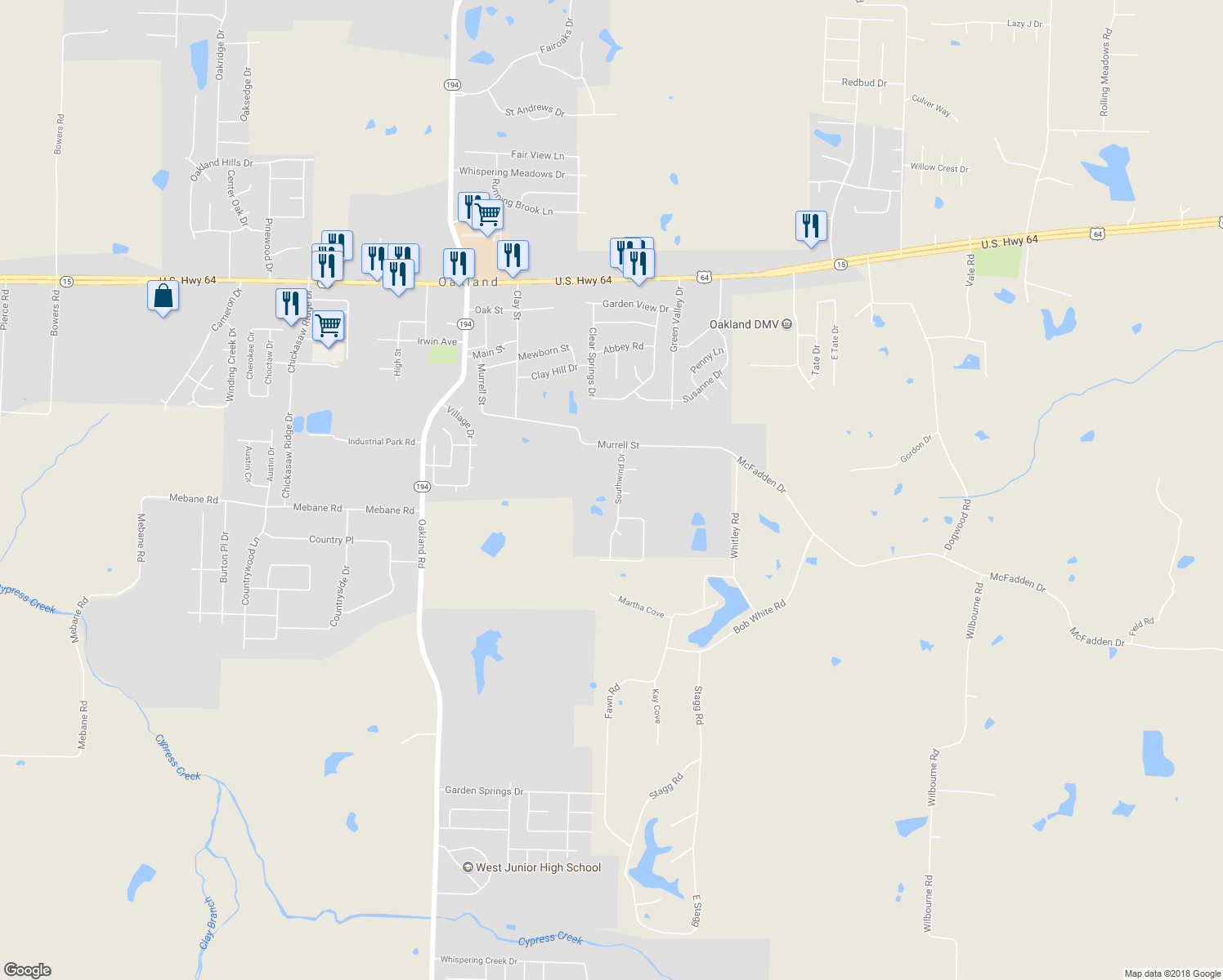 map of restaurants, bars, coffee shops, grocery stores, and more near 140 Southwind Drive in Oakland