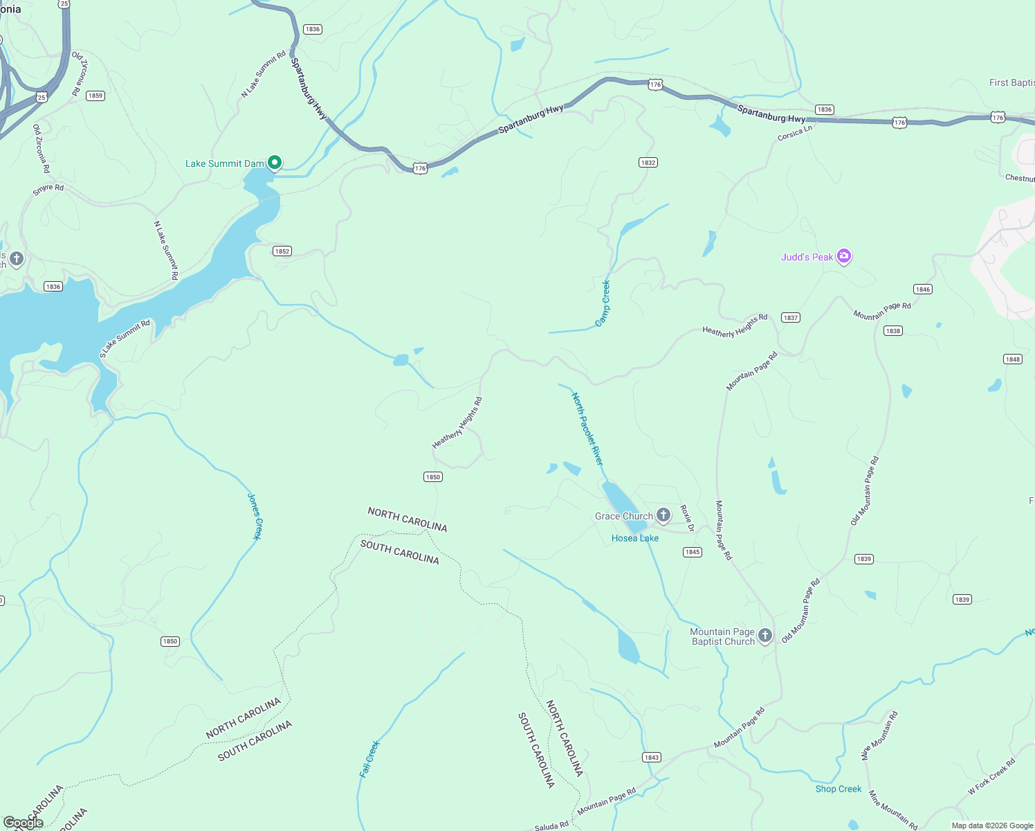 map of restaurants, bars, coffee shops, grocery stores, and more near 489 Heatherly Heights Road in Saluda