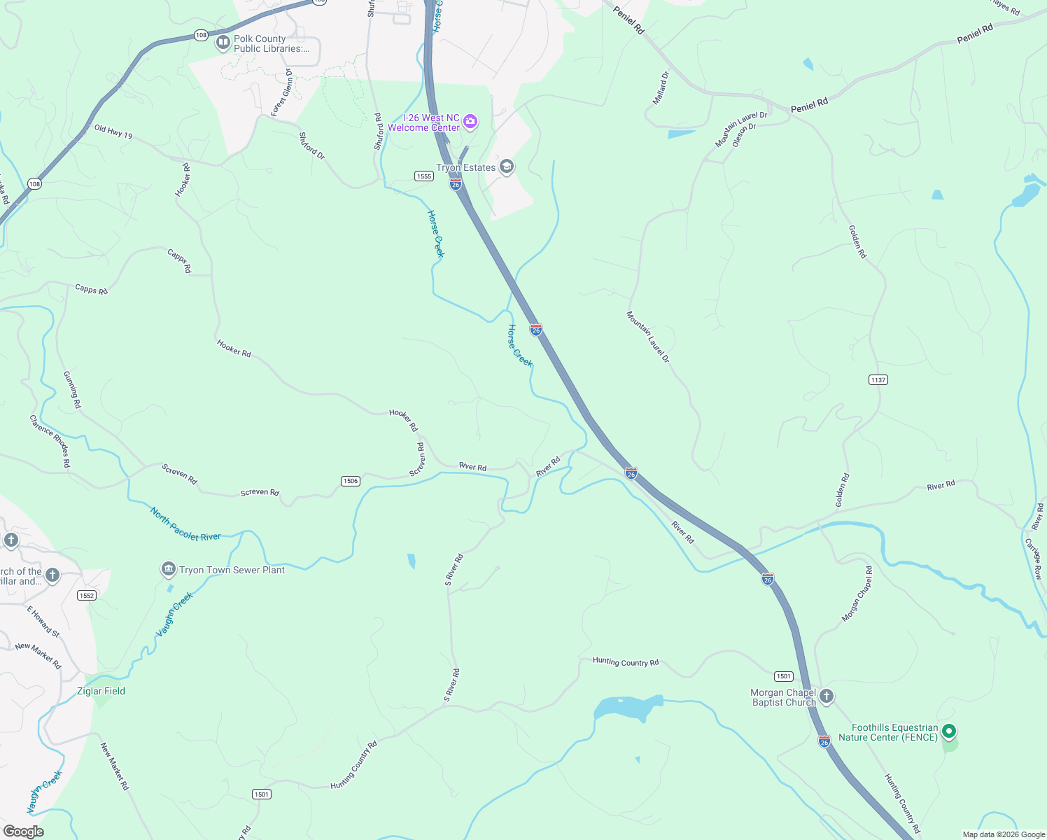 map of restaurants, bars, coffee shops, grocery stores, and more near 335 Rondo Ridge Road in Tryon