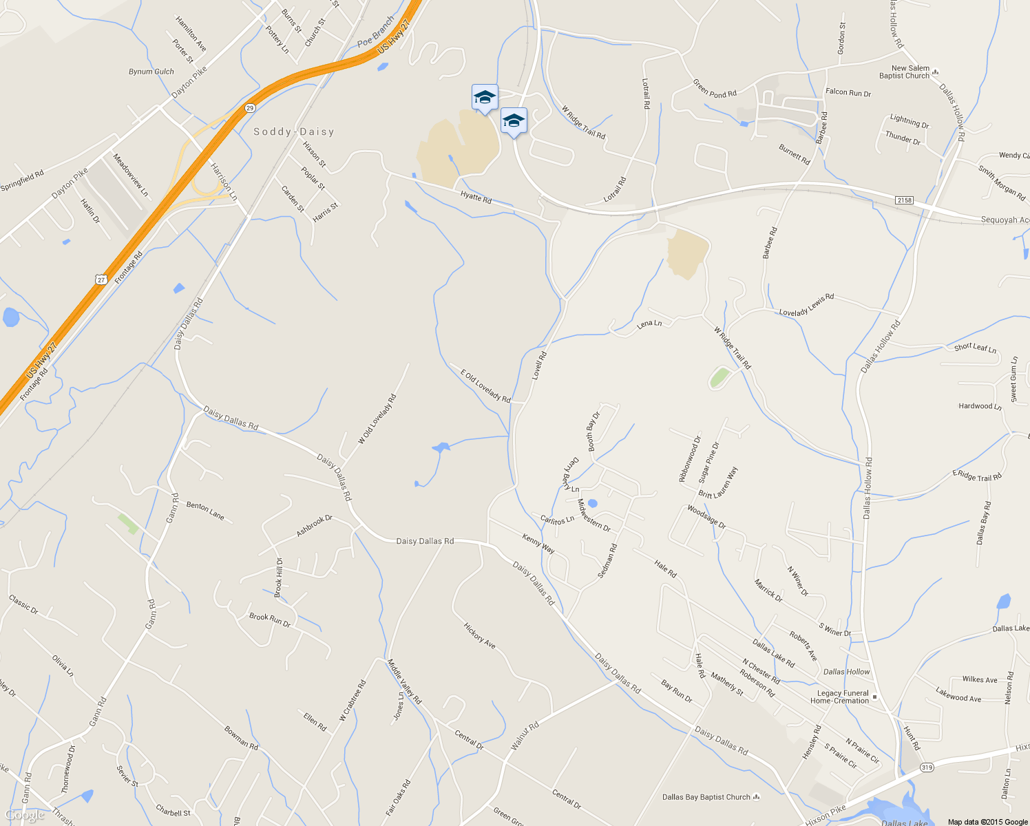 map of restaurants, bars, coffee shops, grocery stores, and more near 9035 Lovell Rd in Hixson