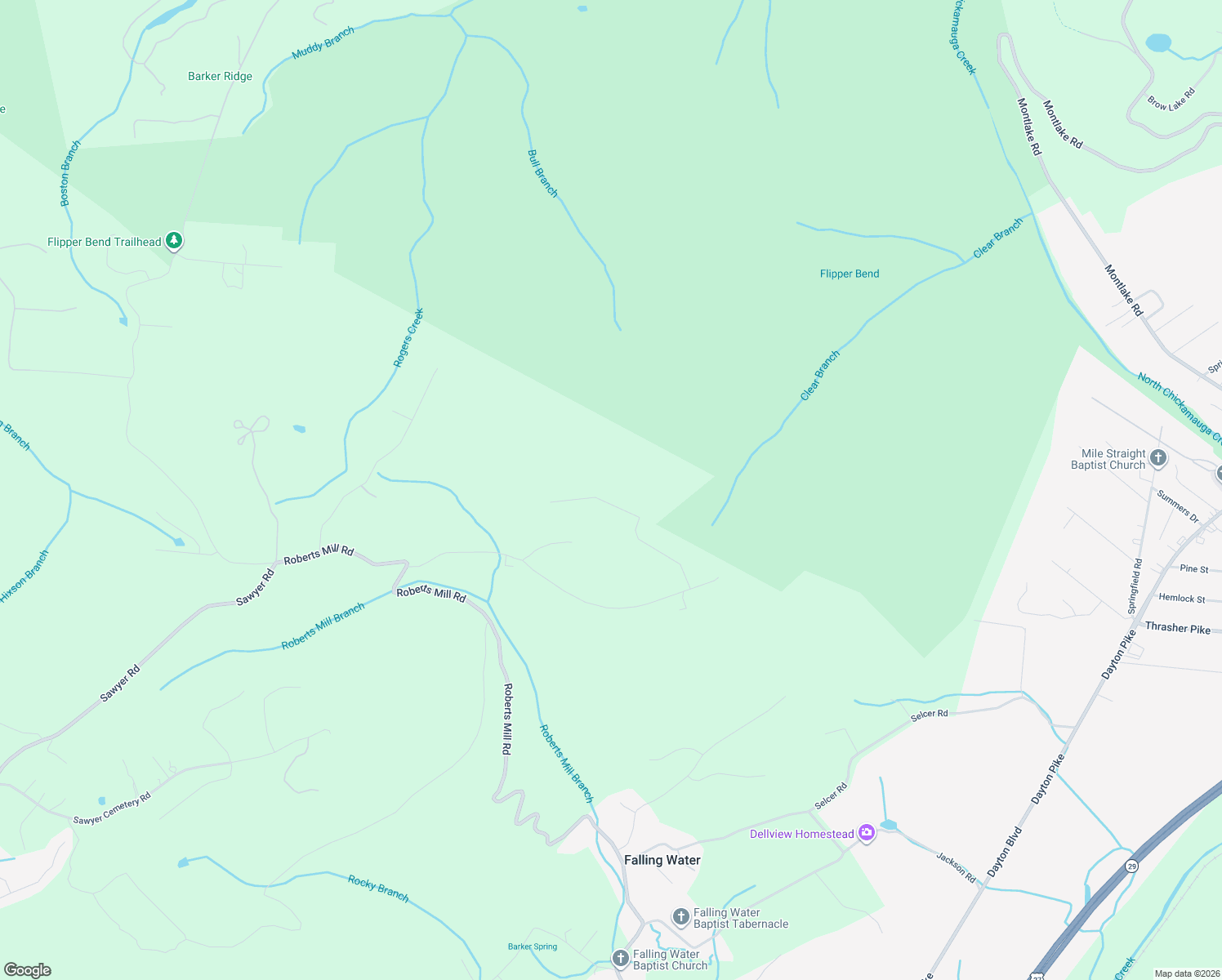map of restaurants, bars, coffee shops, grocery stores, and more near 7907 Roberts Mill Road in Signal Mountain